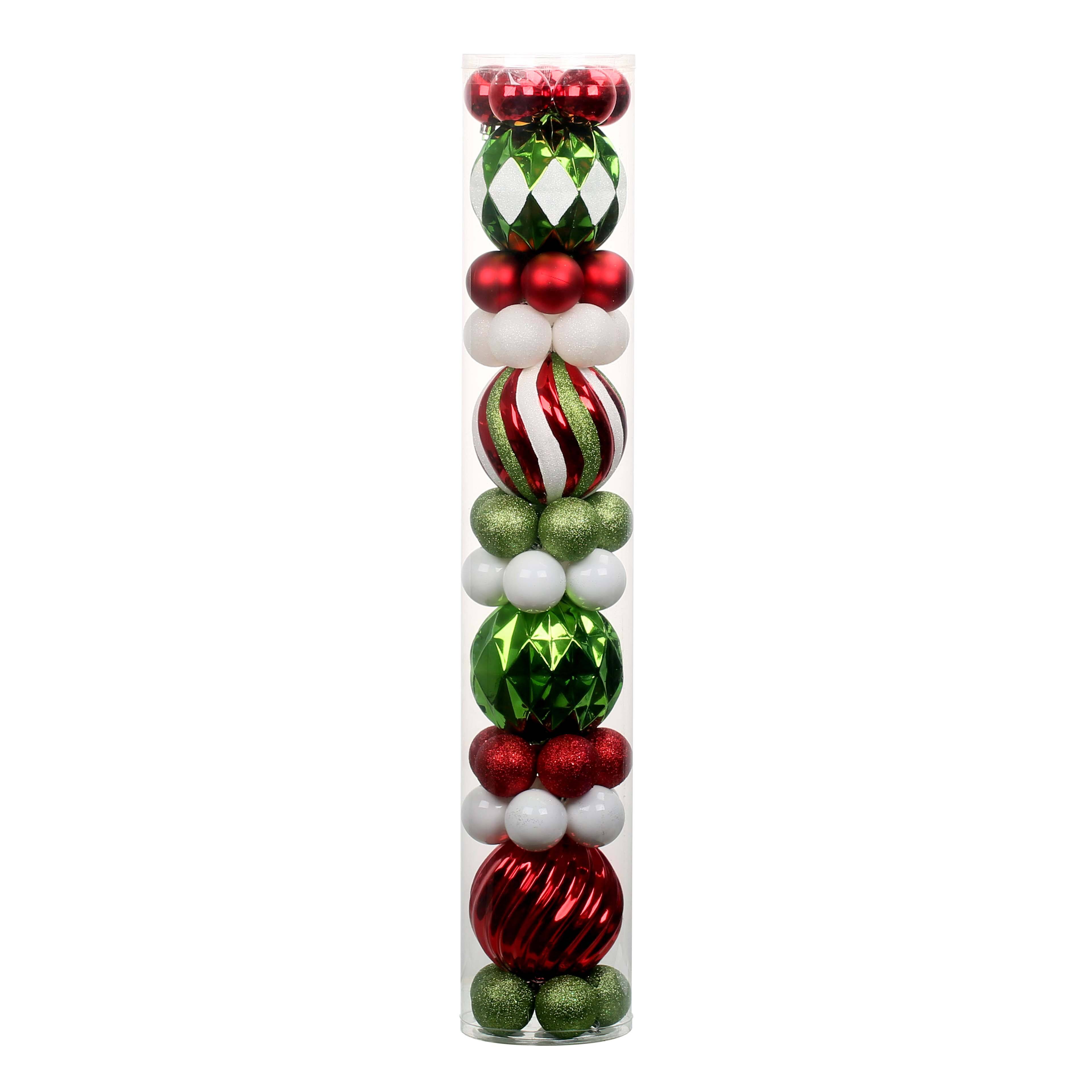 44 Pack Red, White &#x26; Green Ball Ornaments by Ashland&#xAE;