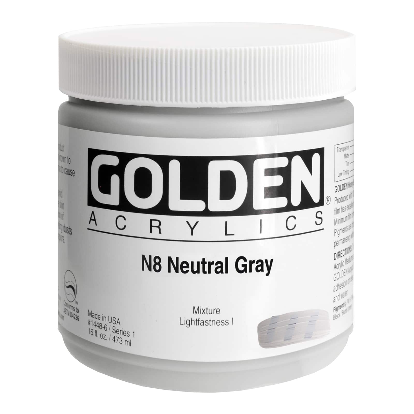 Golden Heavy Body Acrylic Paint, 16 oz in N8 Neutral Gray
