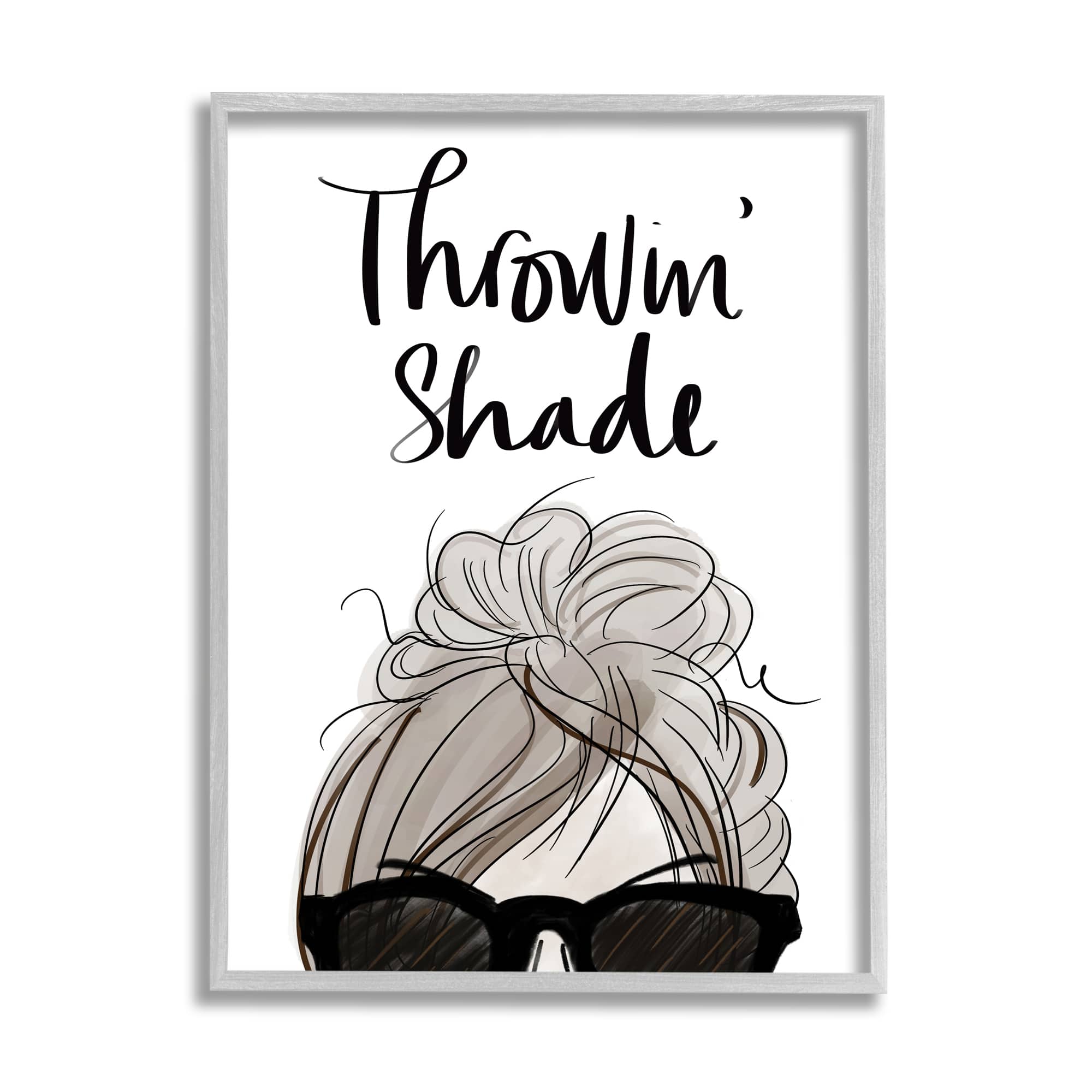 Stupell Industries Throwin&#x27; Shade Phrase Woman in Sunglasses in Gray Frame Wall Art
