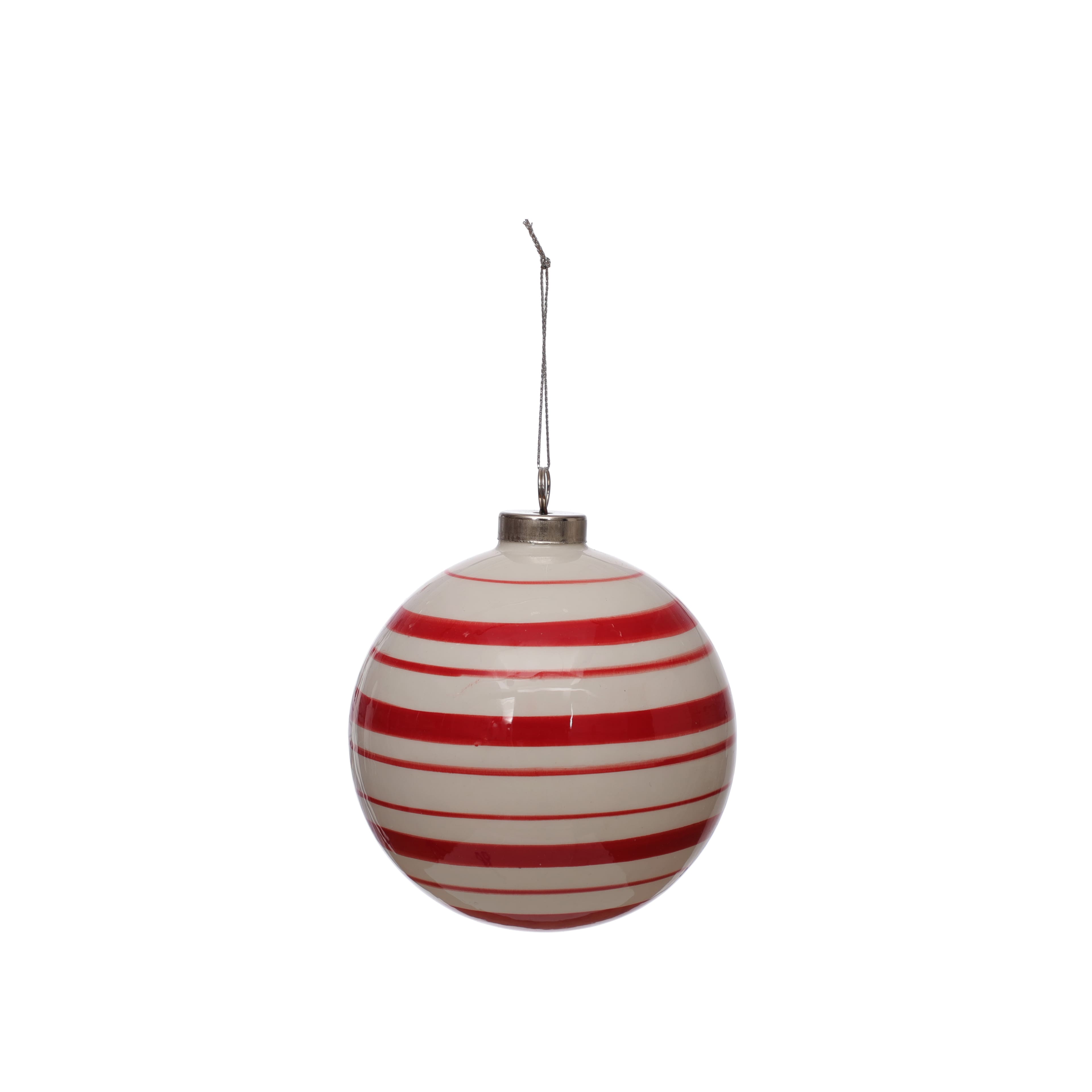 3.75&#x22; Red &#x26; White Peppermint Stripes Ceramic Ball Ornament by Ashland&#xAE;