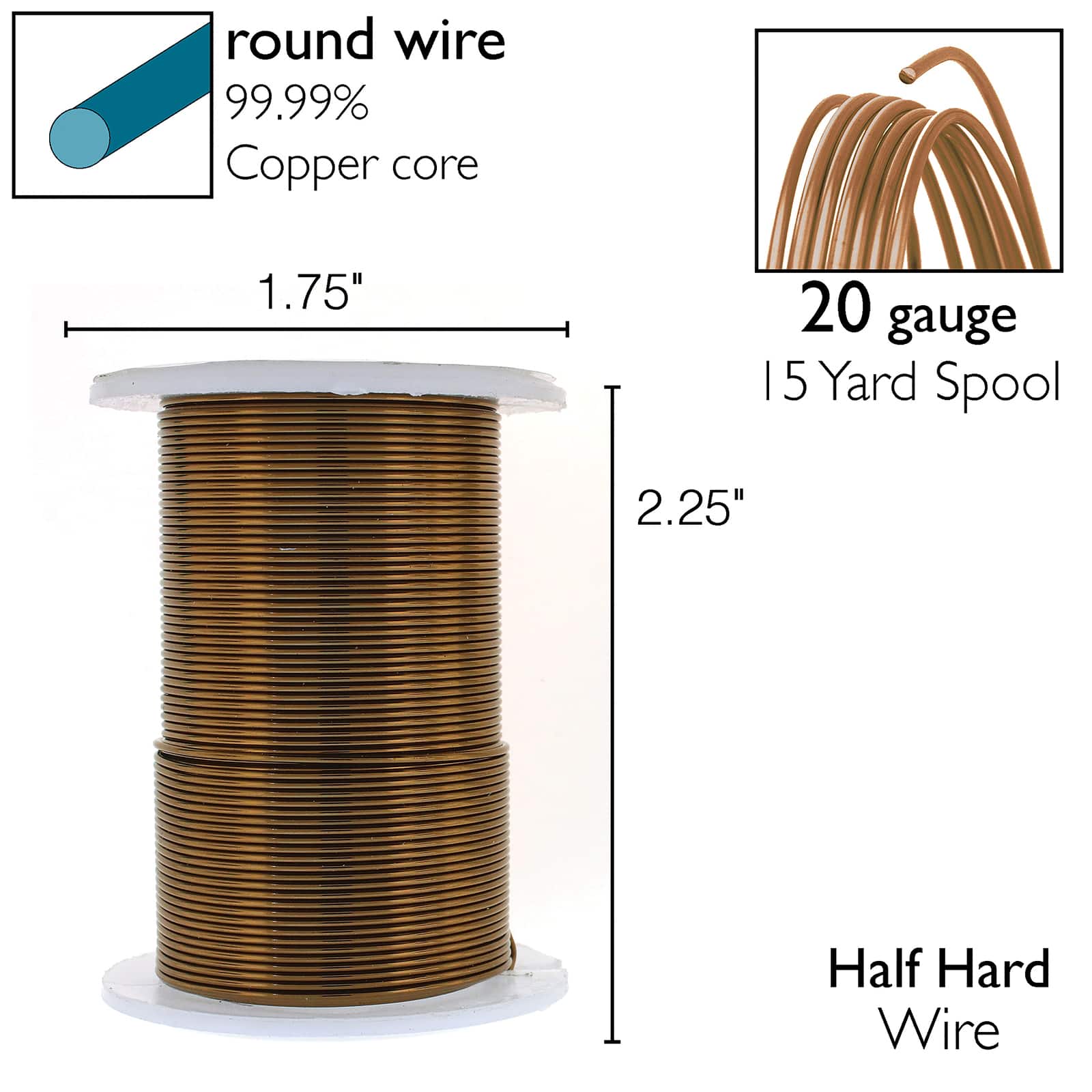 24 Gauge Round Gunmetal Hematite Metal Wire - 20 Yards
