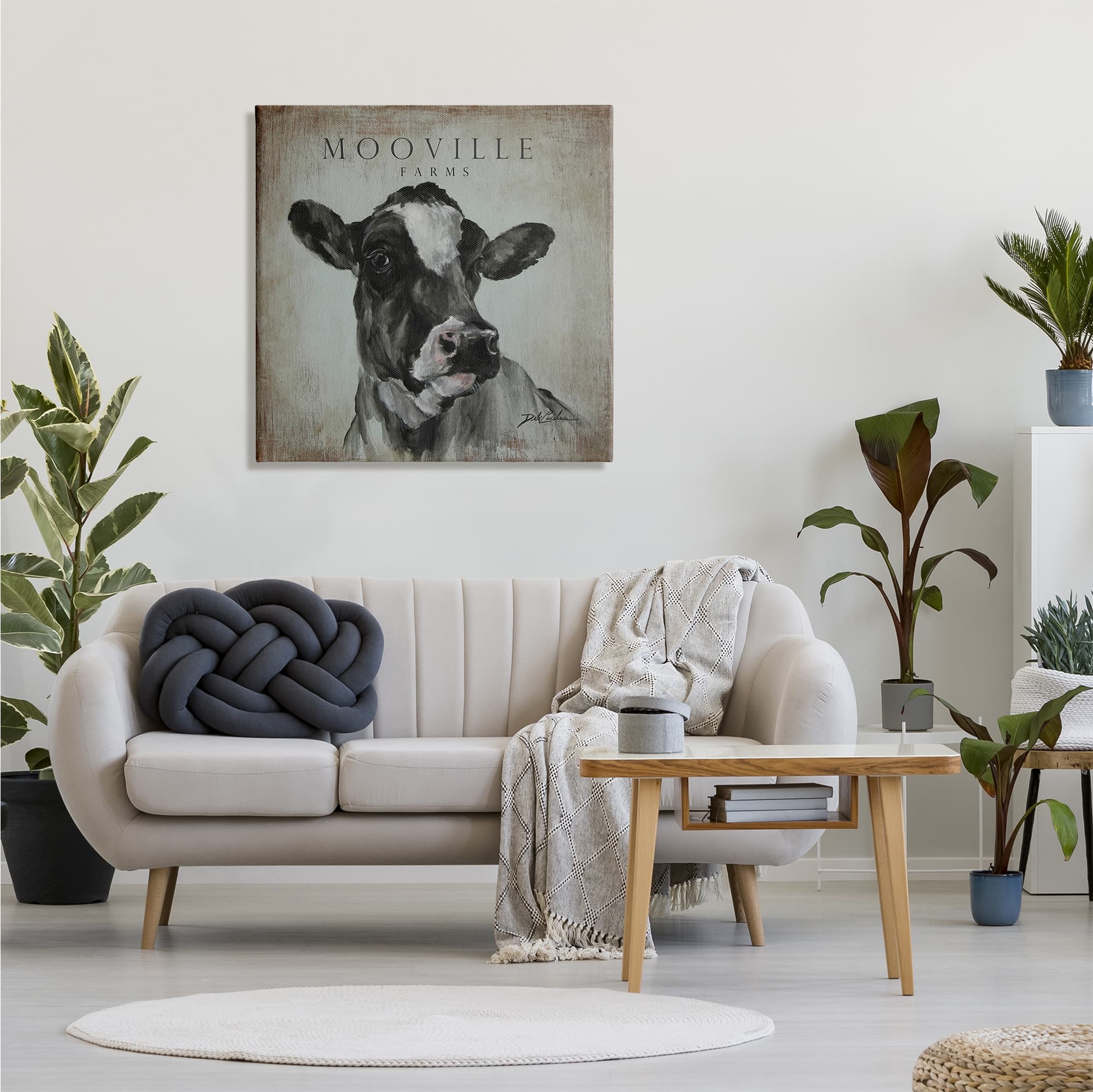 Stupell Industries Mooville Farms Rustic Sign Vintage Dairy Cow Portrait Canvas Wall Art