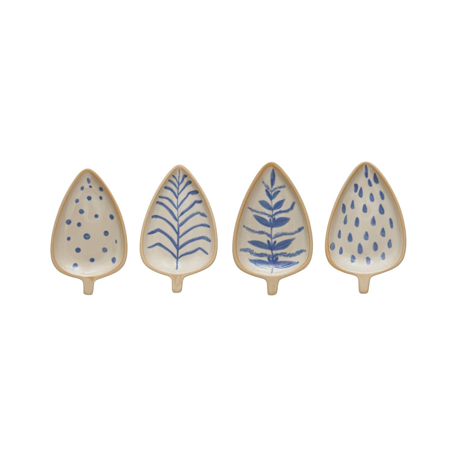 6&#x22; Blue &#x26; Ivory Farmhouse Stoneware Leaf Shaped Painted Dishes Set