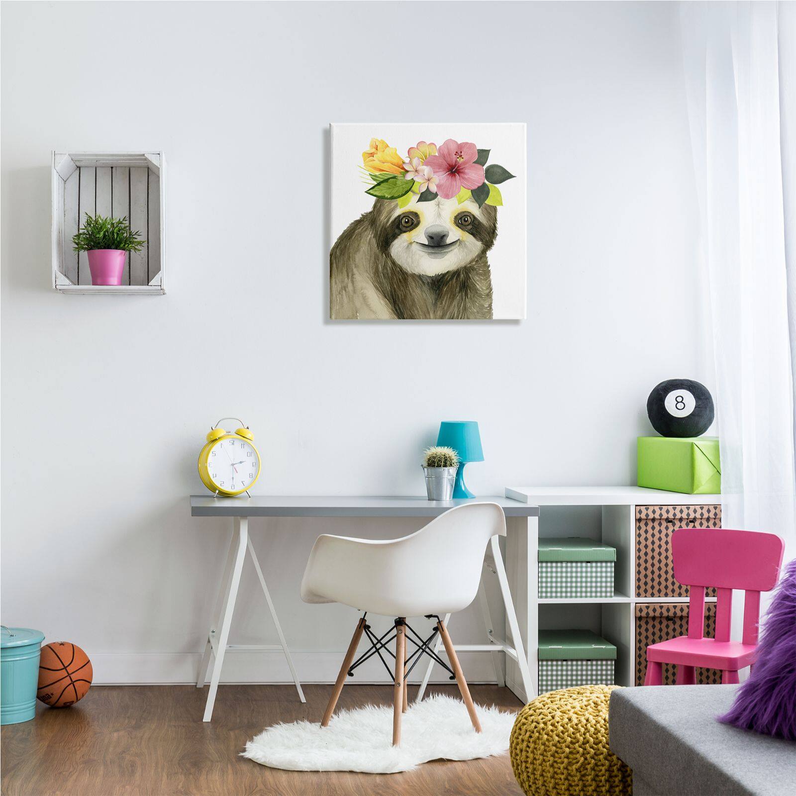 Stupell Industries Coachella Ready Sloth in Flower Crown Canvas Wall Art