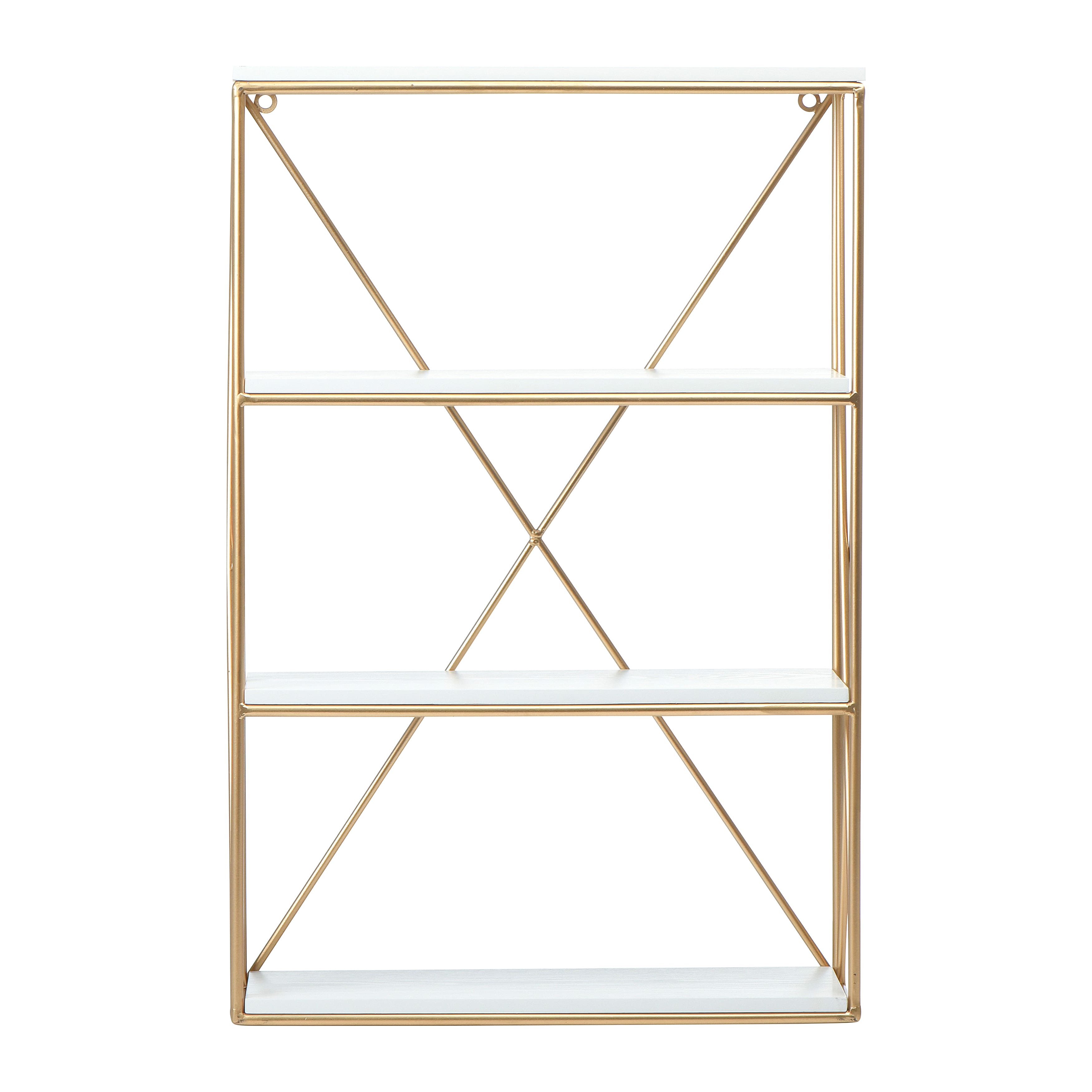 24&#x22; Wood &#x26; Gold Rectangle Wall Shelf