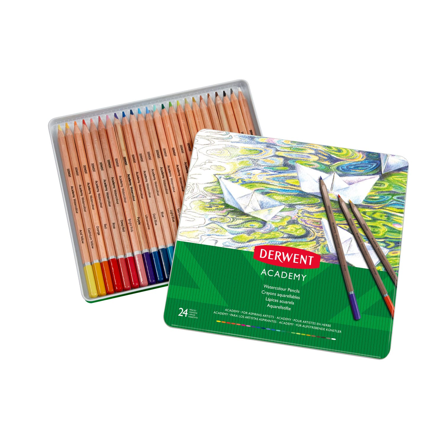 Derwent Watercolor Pencil Set - Assorted Colors, Tin Box , Set of 24