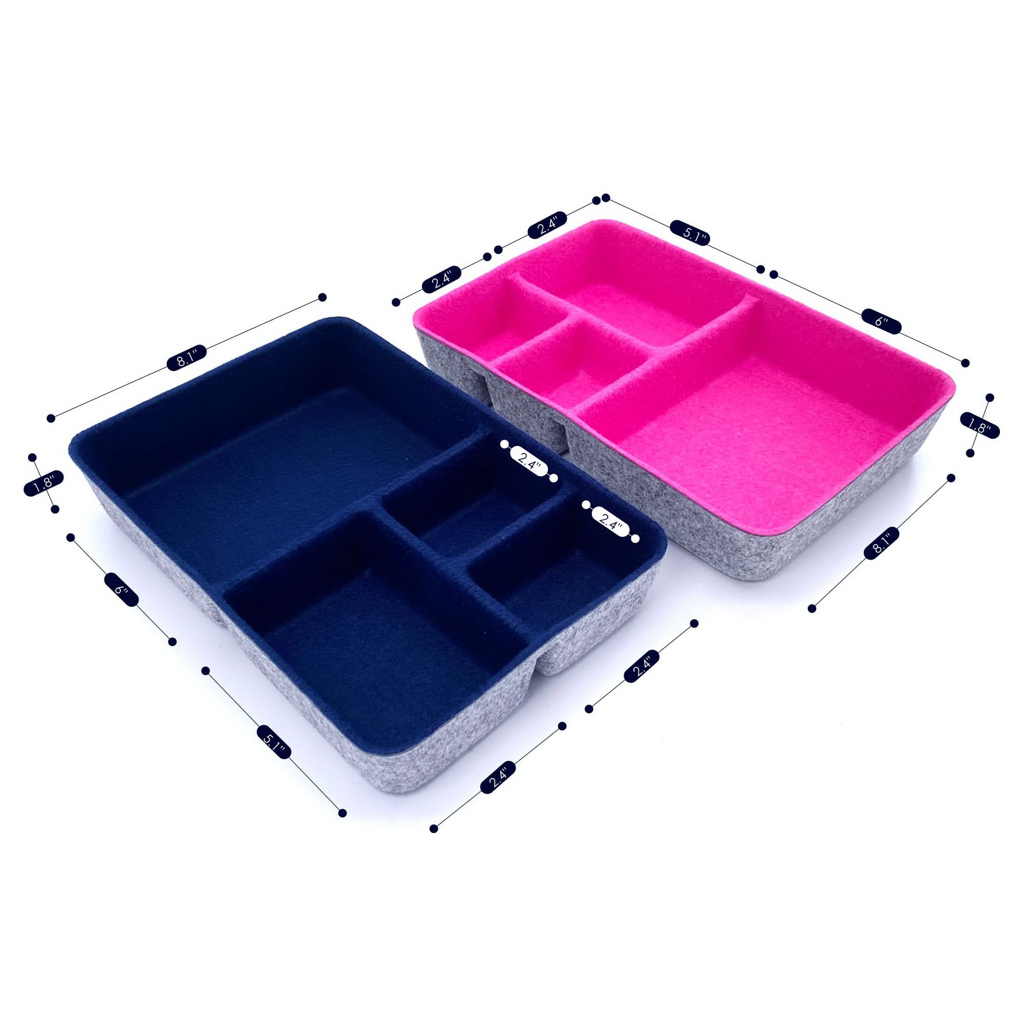 Welaxy 2 Piece Felt 4 Compartment Drawer Organizer Trays