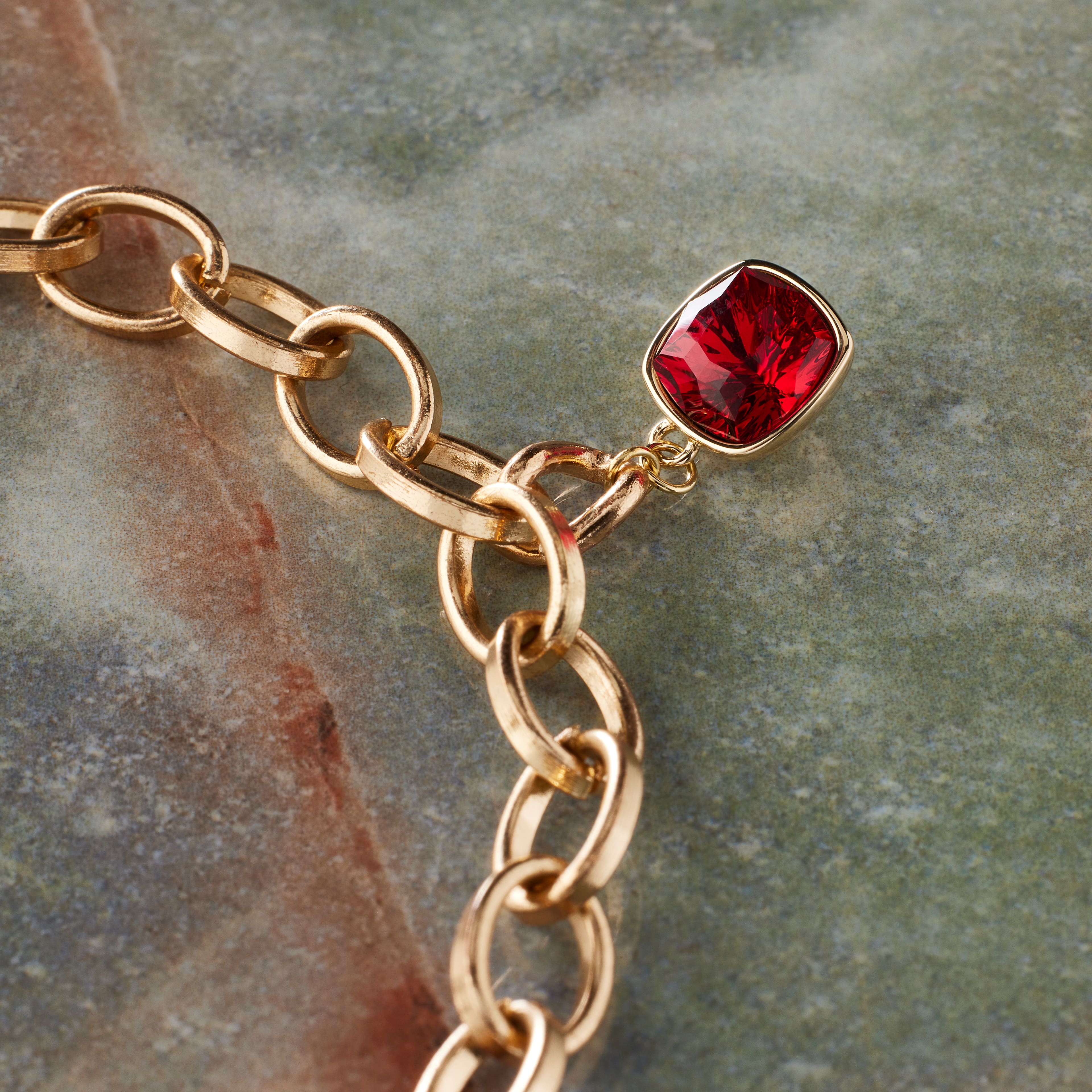 6 Pack: 14K Gold Plated Scarlet Austrian Crystal Square Cut Charm by Bead Landing&#x2122;