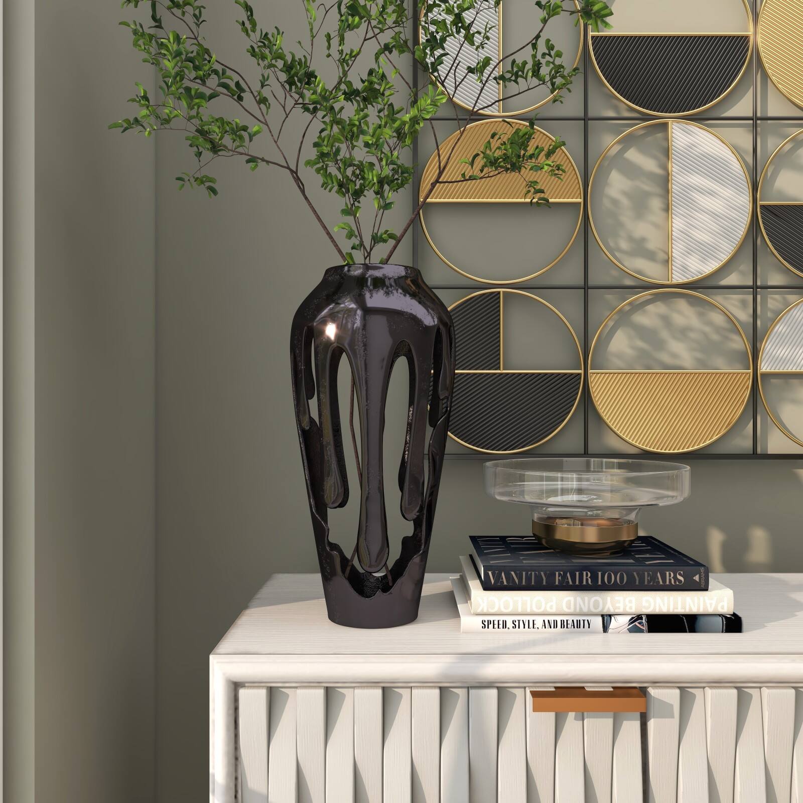 15&#x22; Black Aluminum Drip Vase with Melting Designed Body