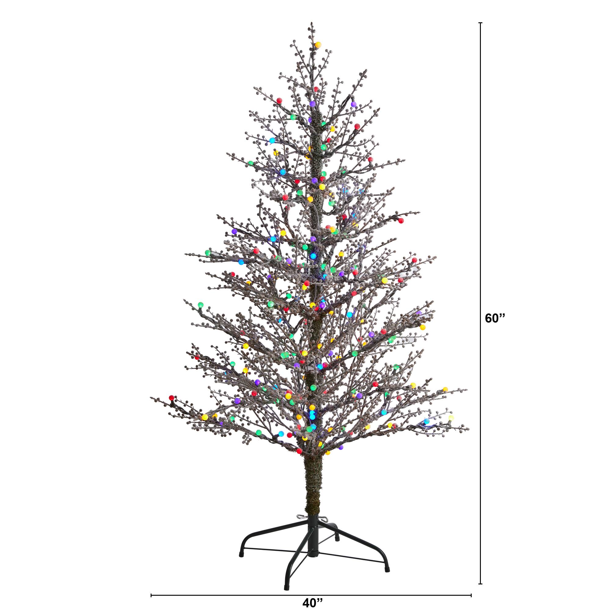 5ft. Pre-Lit Frosted Berry Twig Artificial Christmas Tree with Multicolored LED Lights 