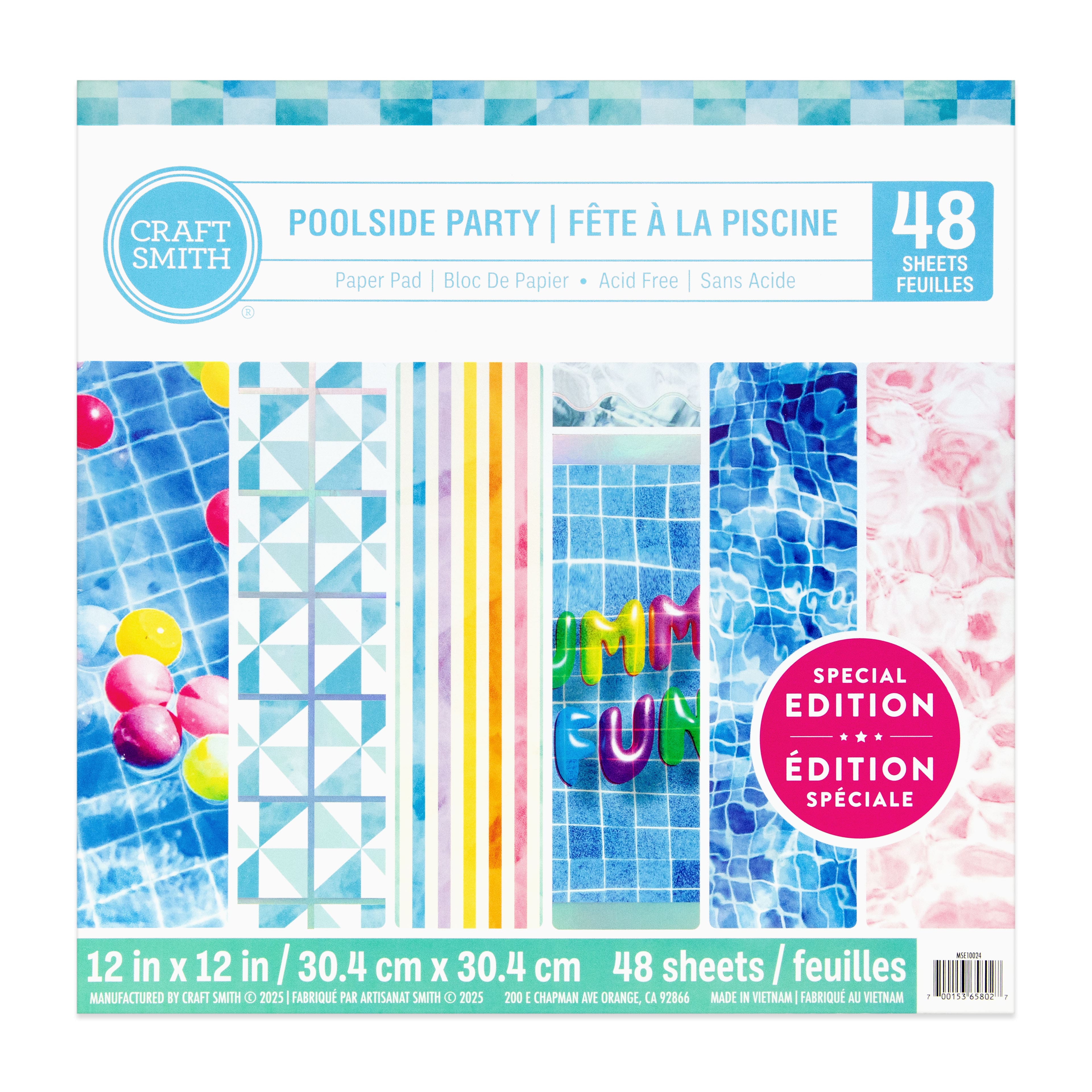 Craft Smith 12" x 12" Poolside Party Paper Pad, 48 Sheets