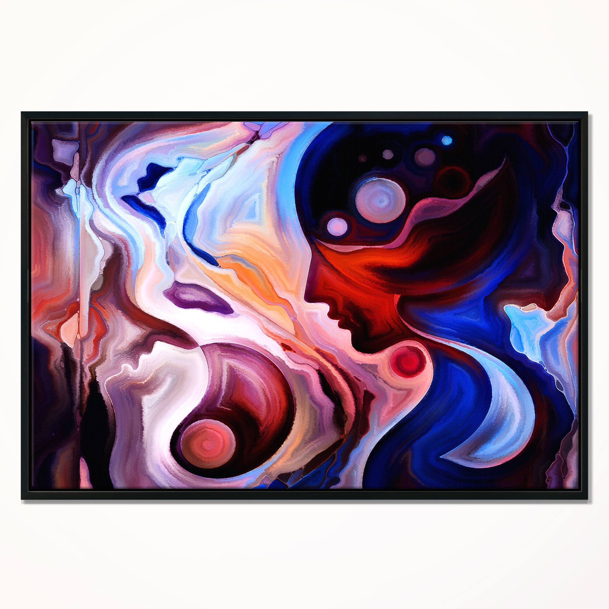 Designart - Watching Woman Painting - Abstract Canvas Art Print in Black Frame