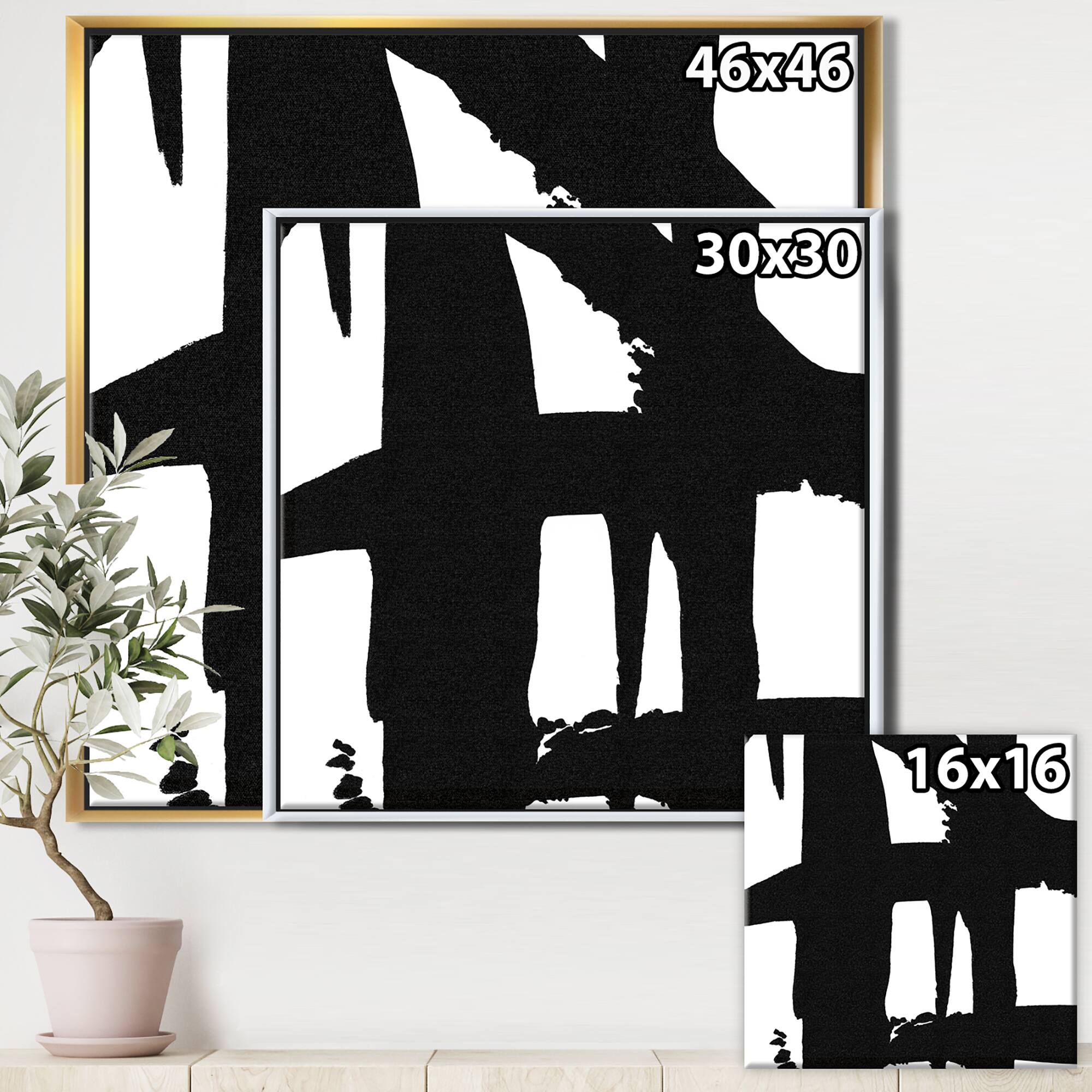 Designart Black &#x26; White Crossing Paths II Modern &#x26; Contemporary Framed Canvas