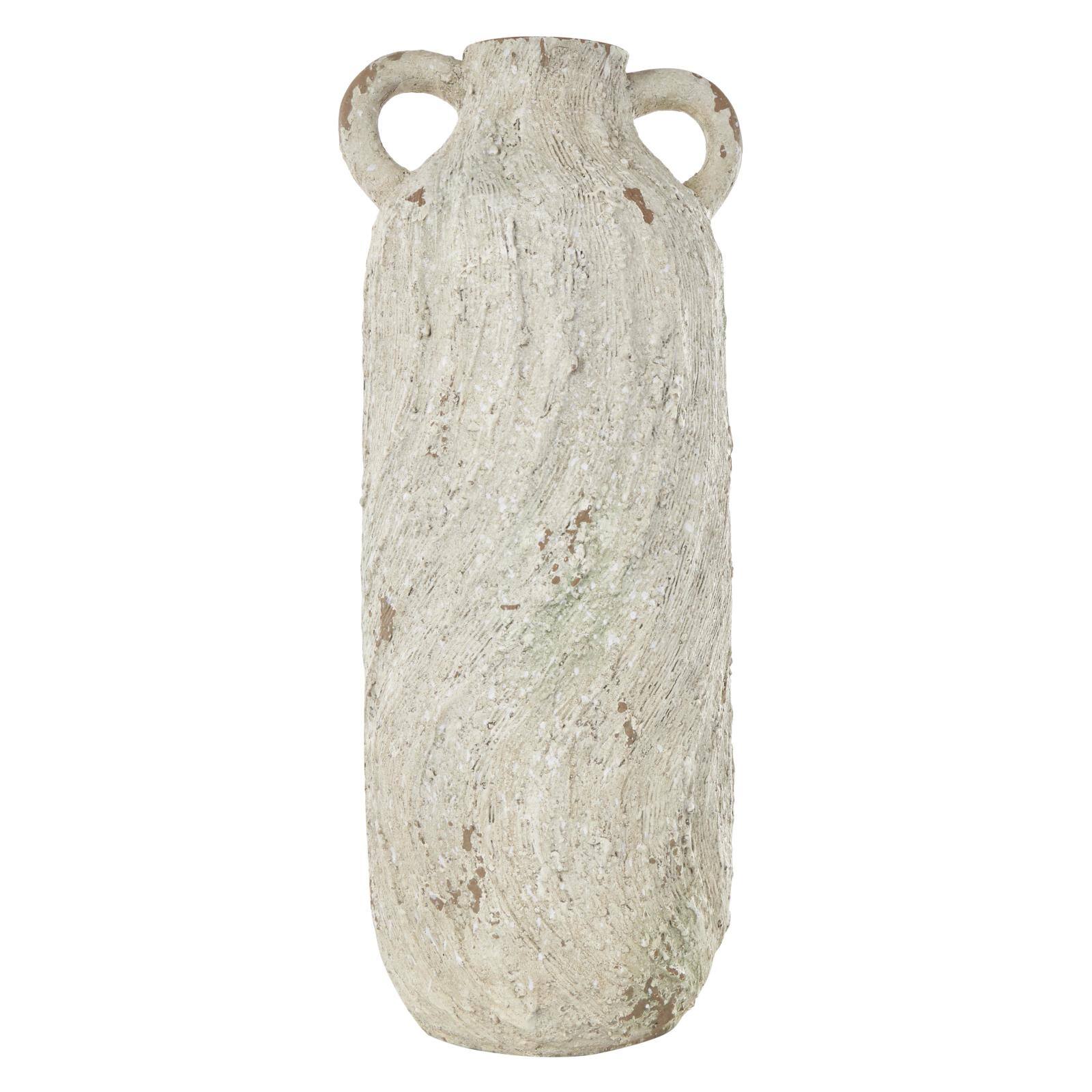 22&#x22; Cream Magnesium Oxide Textured Amphora Vase with Handles