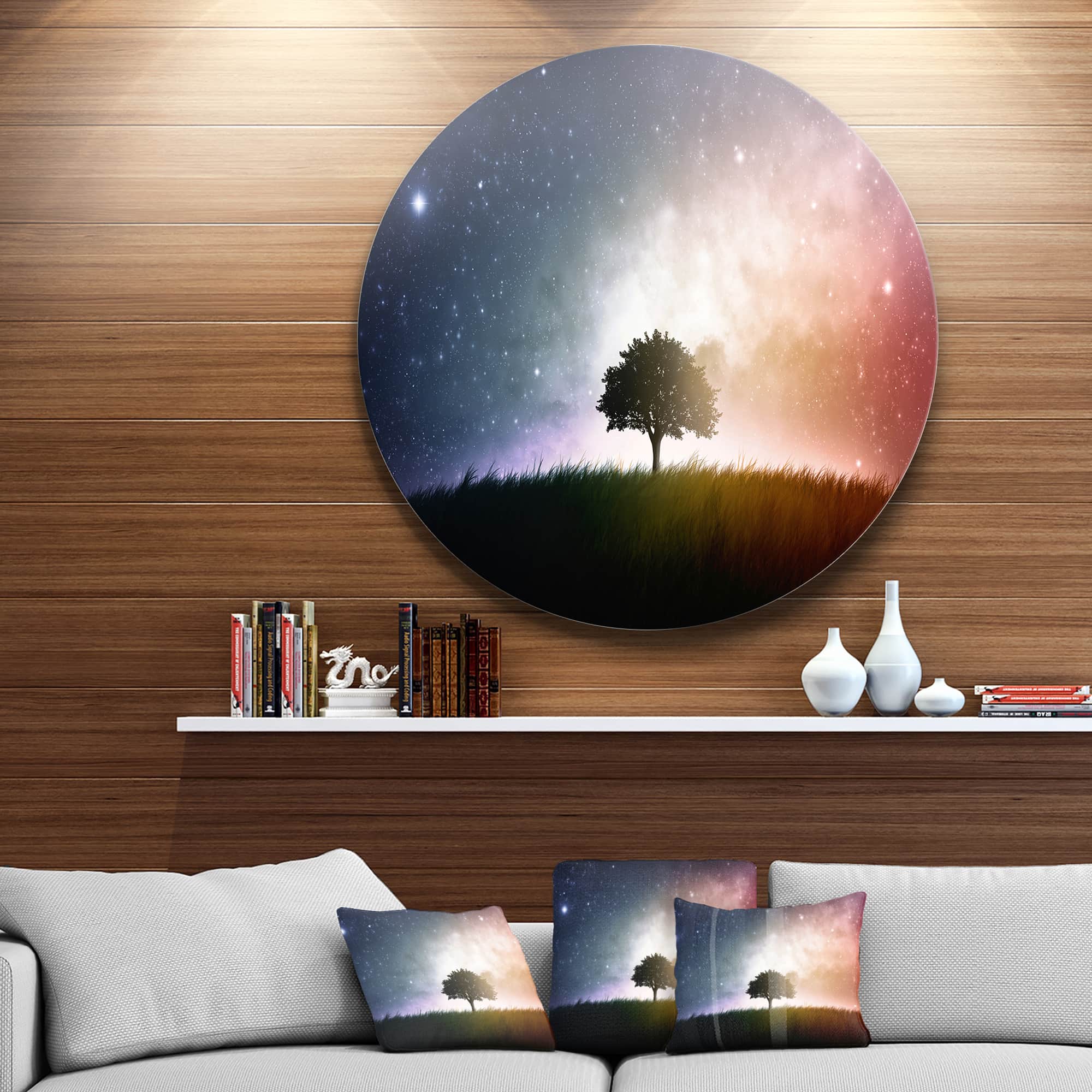 Designart - Single Tree Space Background&#x27; Trees Metal Circle Wall Art