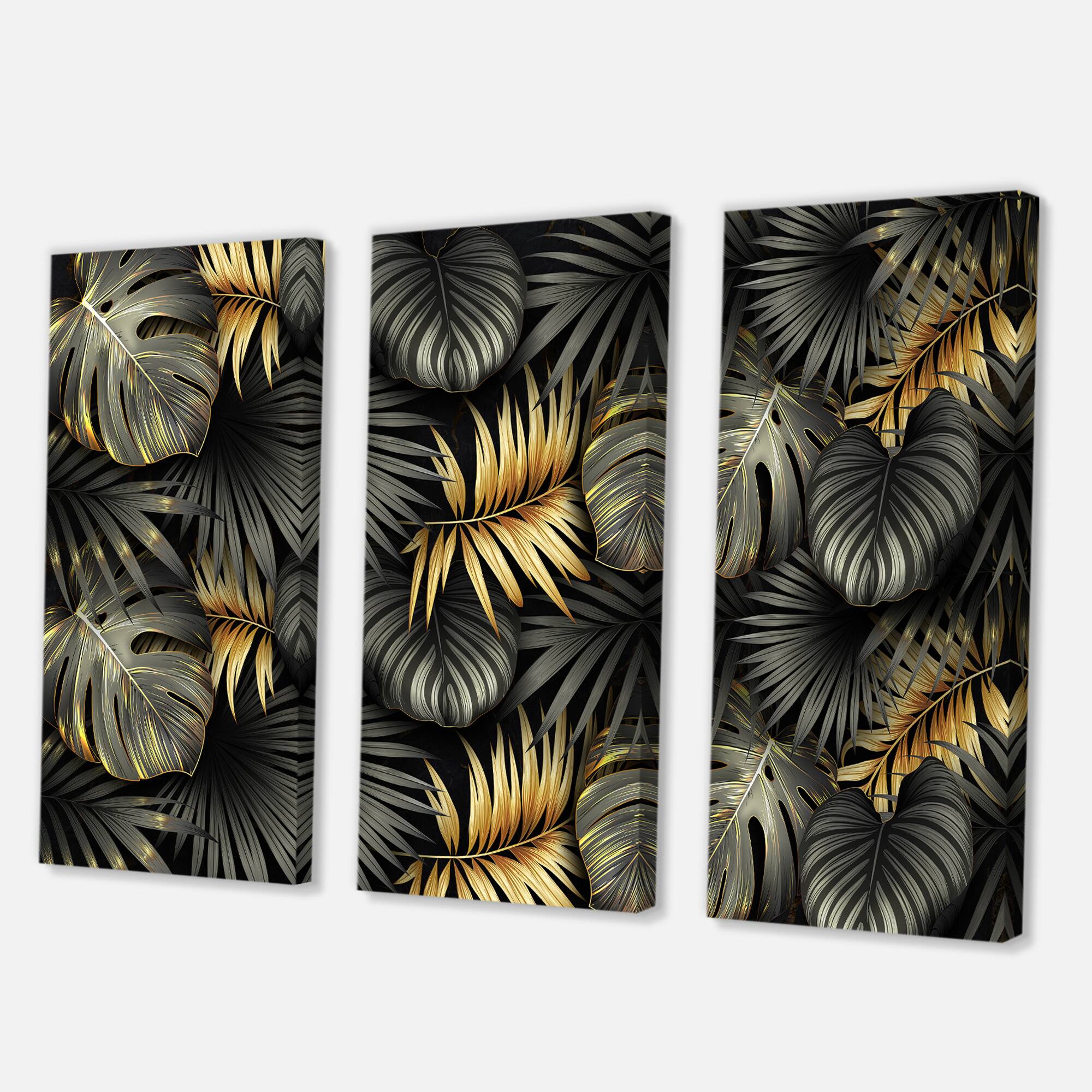 Designart - Black and Gold Tropical Leaves II