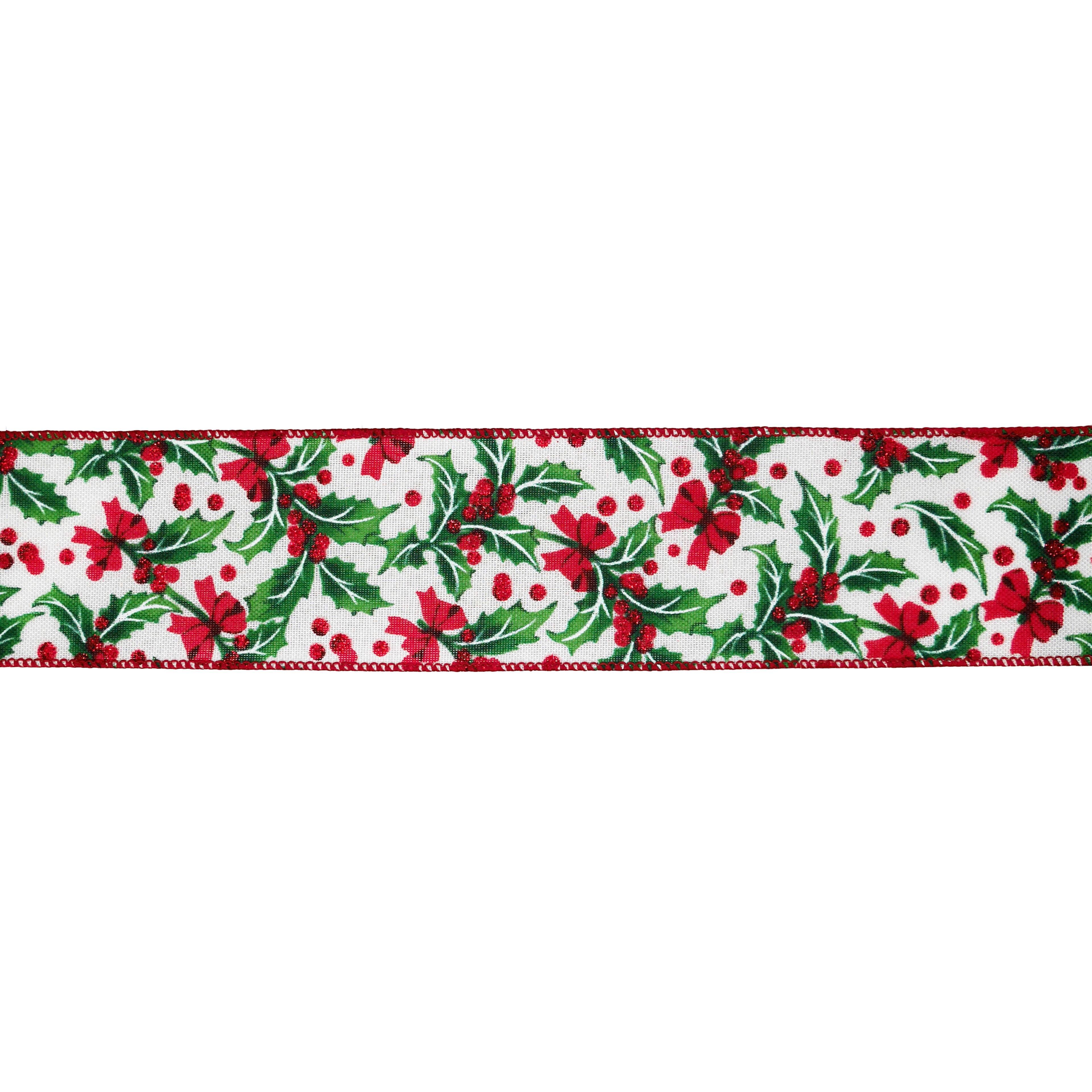 2.5&#x22; x 20ft. Holly &#x26; Bows Wired Ribbon by Celebrate It&#xAE;