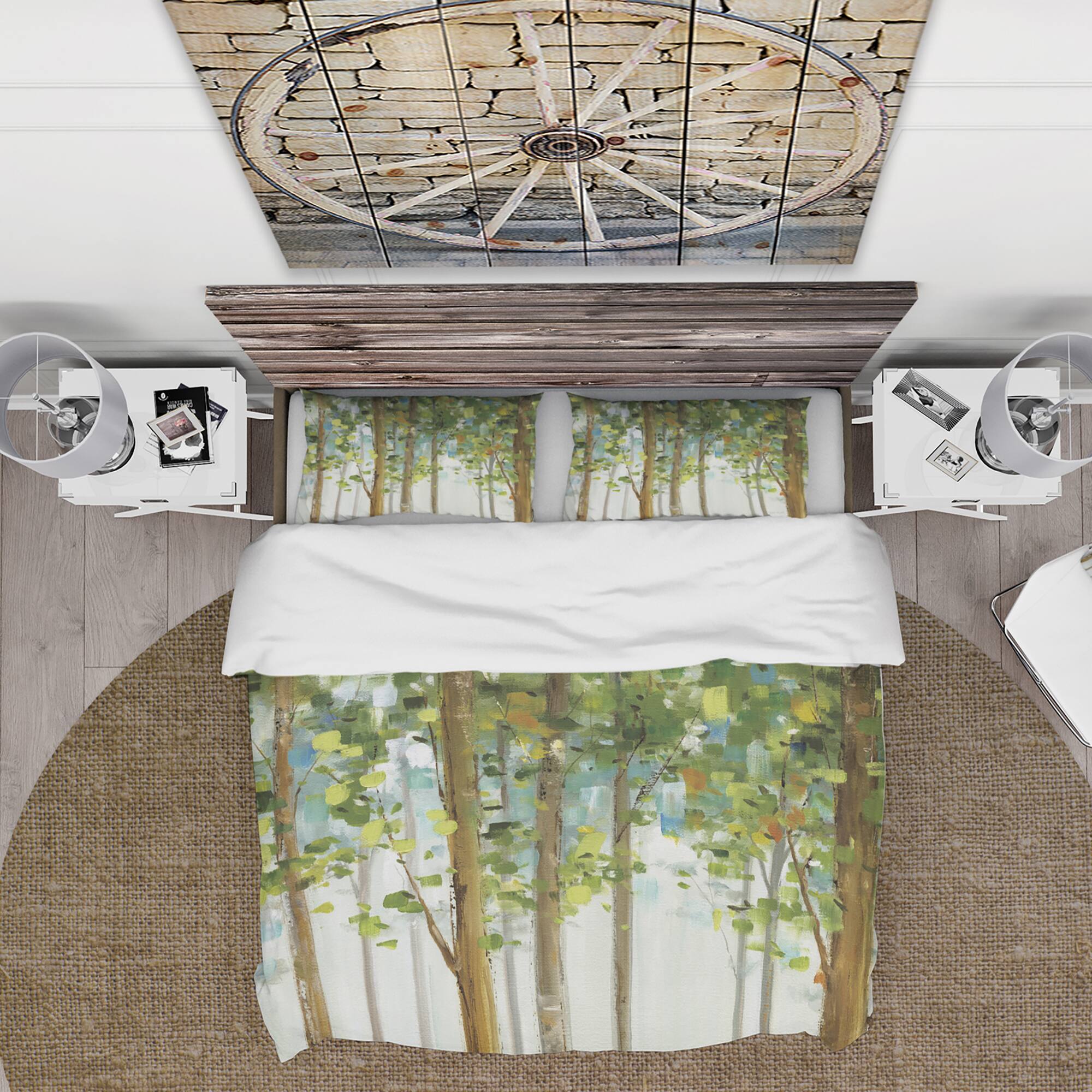 Designart &#x27;Green Forest Study&#x27; Farmhouse Bedding Set - Duvet Cover &#x26; Shams