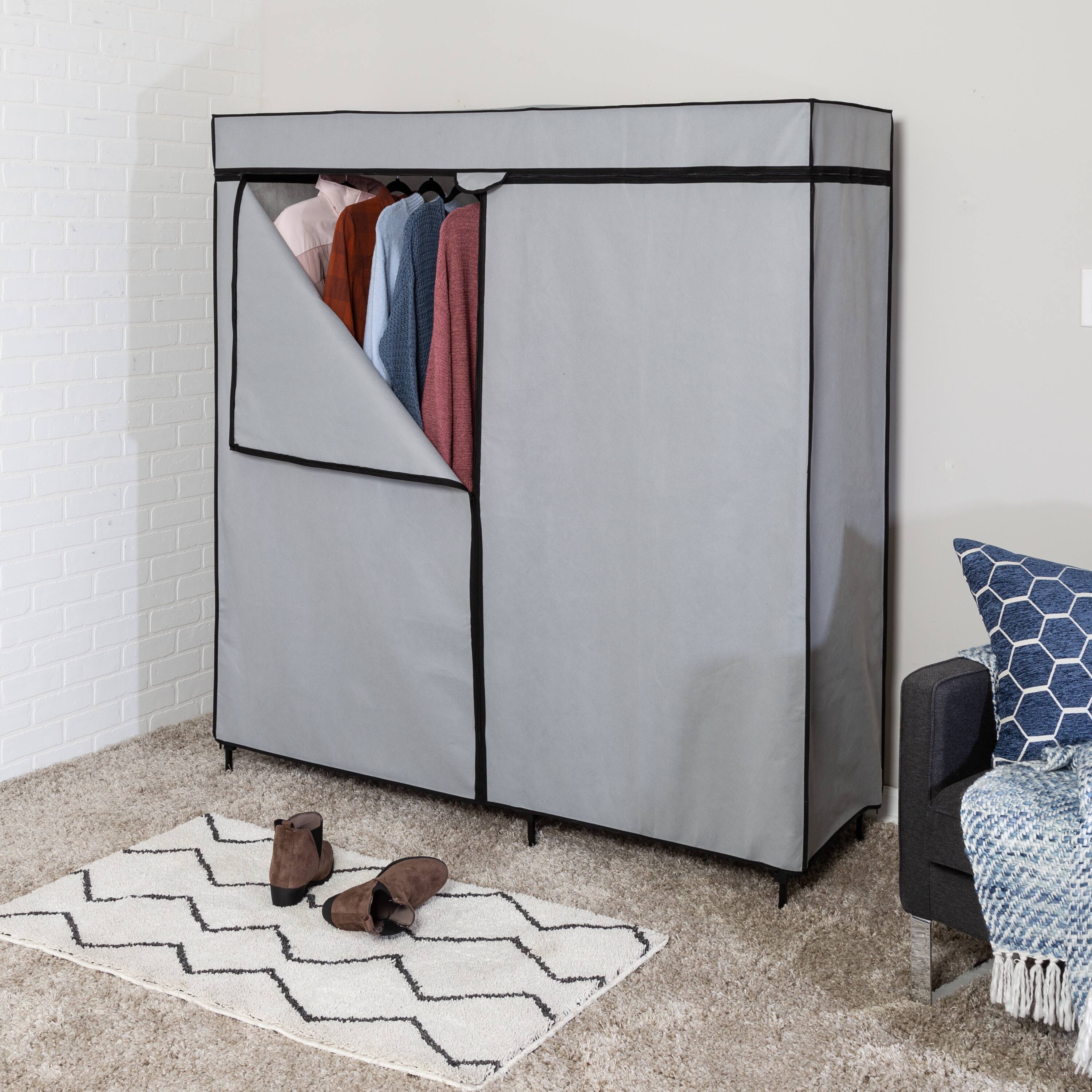 Honey Can Do 60" Gray Wide Double Door Portable Wardrobe Closet