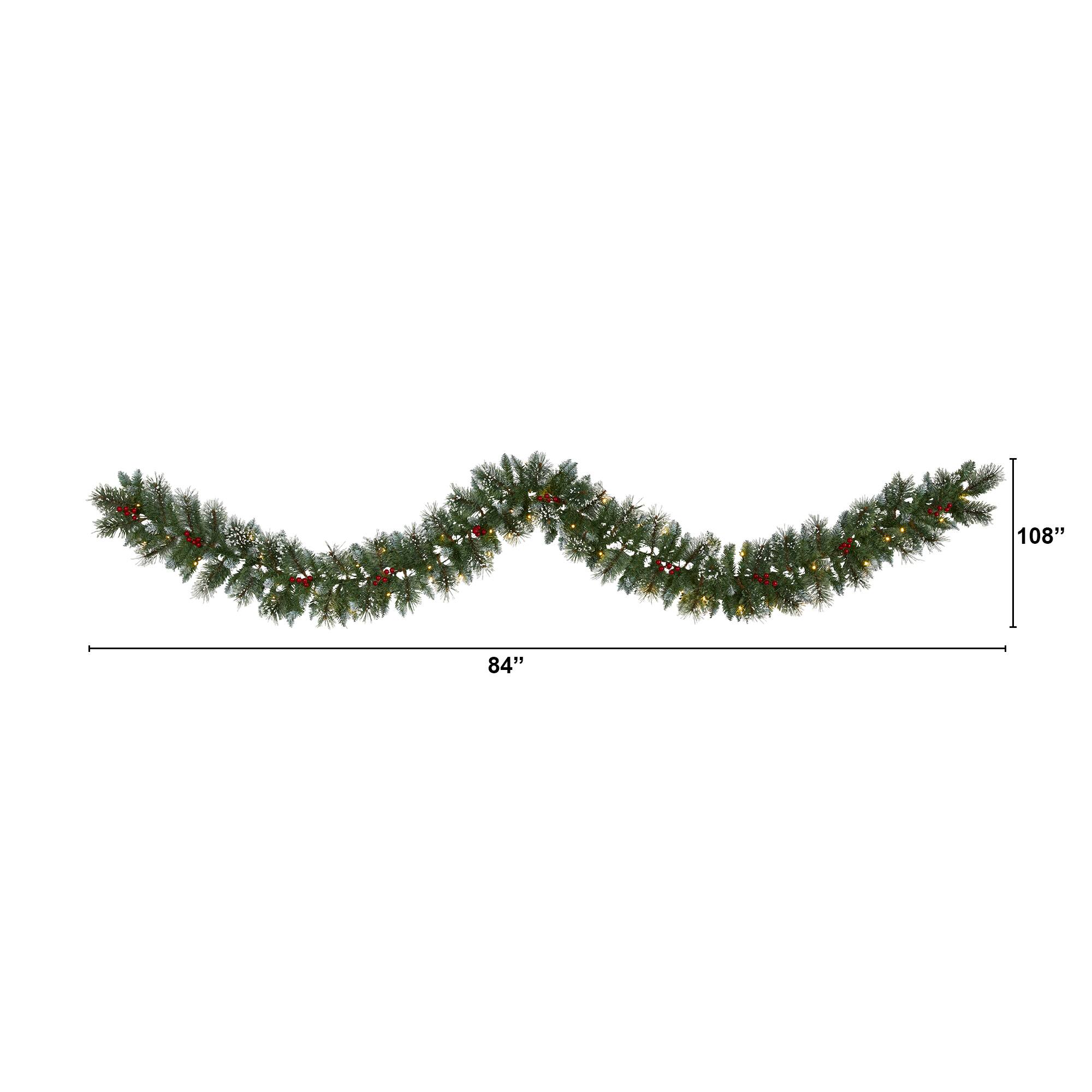 9ft. Pre-Lit Clear LED Frosted Swiss Pine &#x26; Berry Artificial Garland
