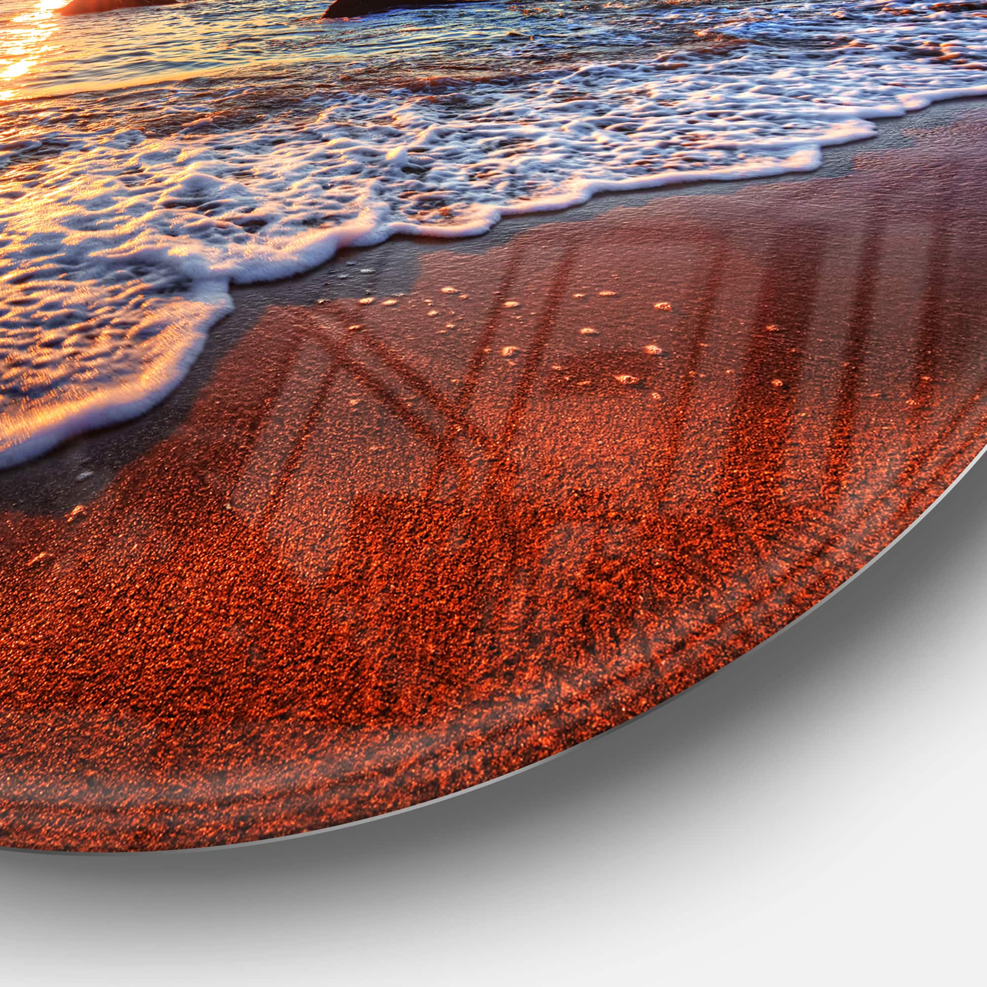 Designart - Stunning Ocean Beach at Sunset&#x27; Seashore Metal Circle Wall Art