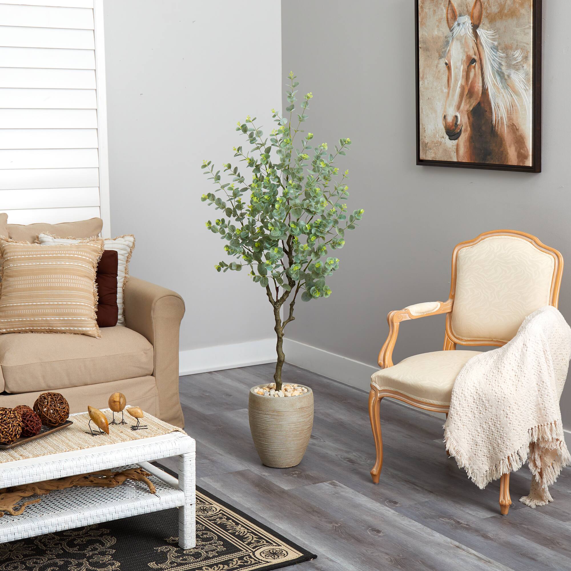 5ft. Eucalyptus Artificial Tree in Sandstone Planter