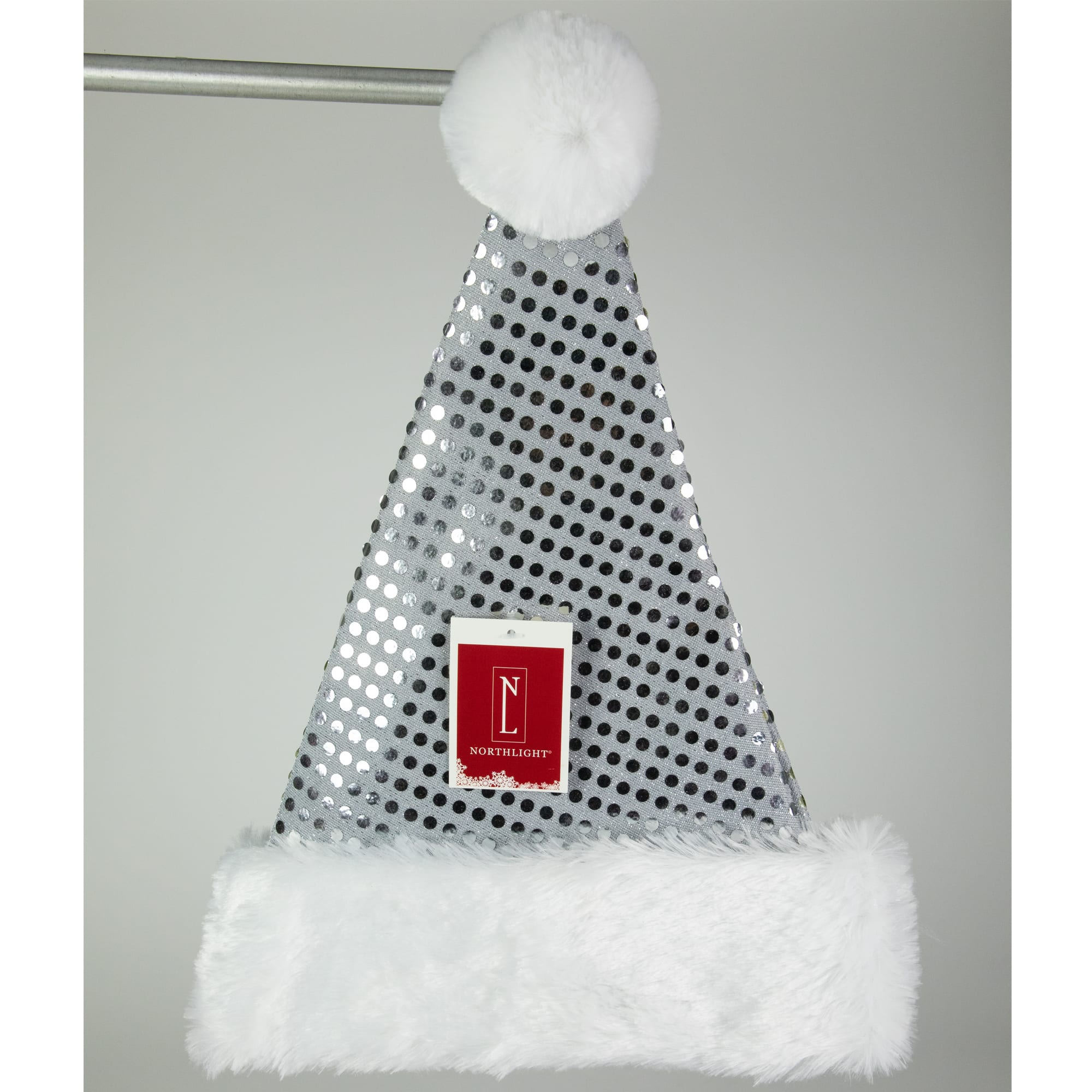 Silver & White Unisex Adult Sequined Christmas Santa Hat with Cuff