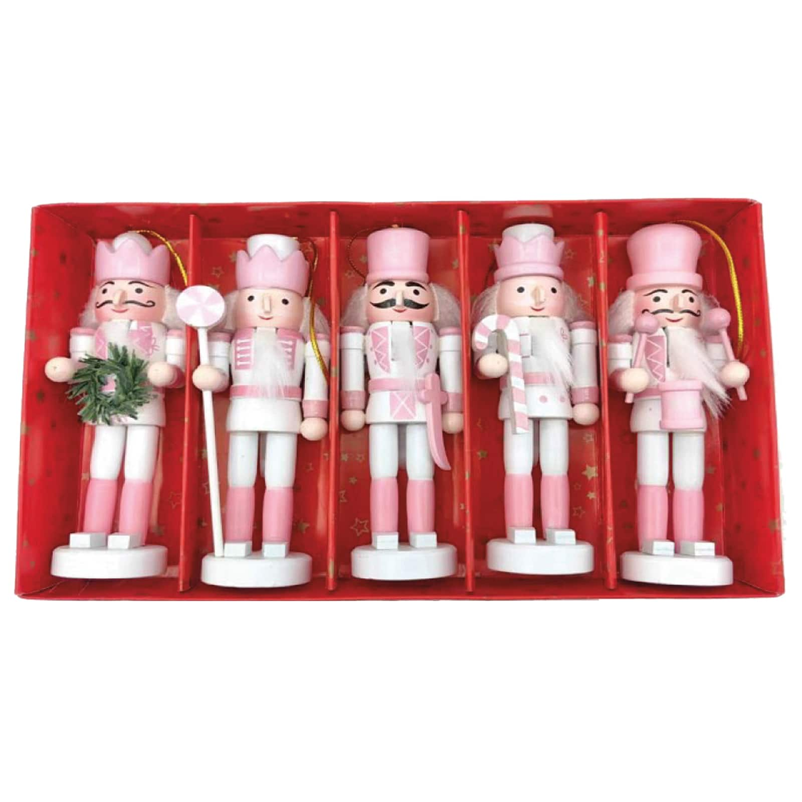 Santa&#x27;s Workshop 5&#x22; Pink &#x26; White Nutcrackers Set