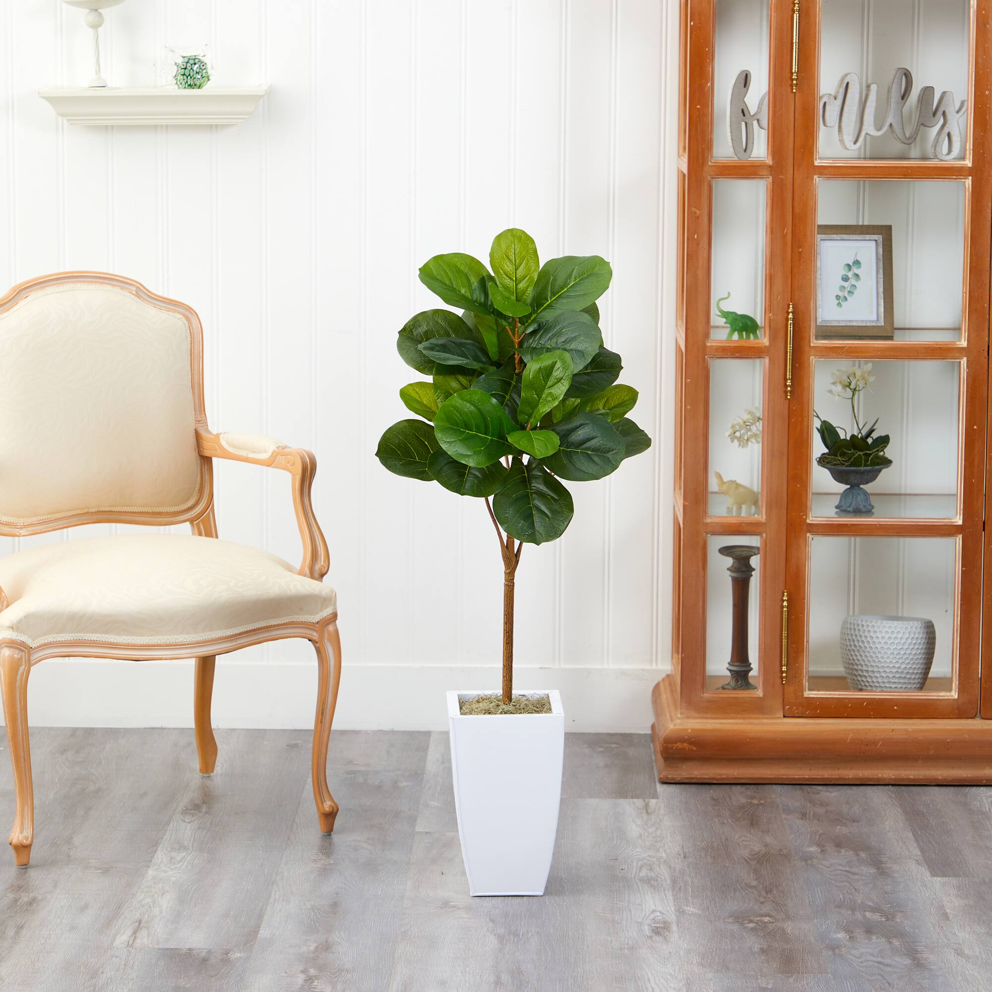 45" Fiddle Leaf Tree in White Metal Planter