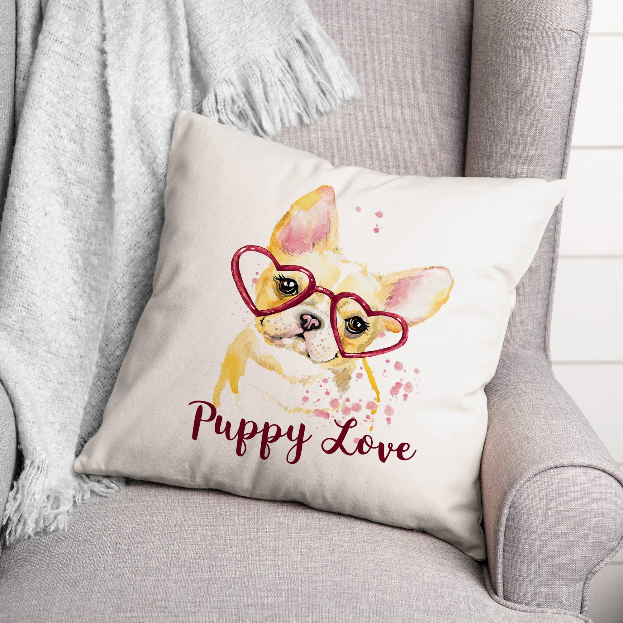Heart Glasses Puppy Love 16" x 16" Throw Pillow