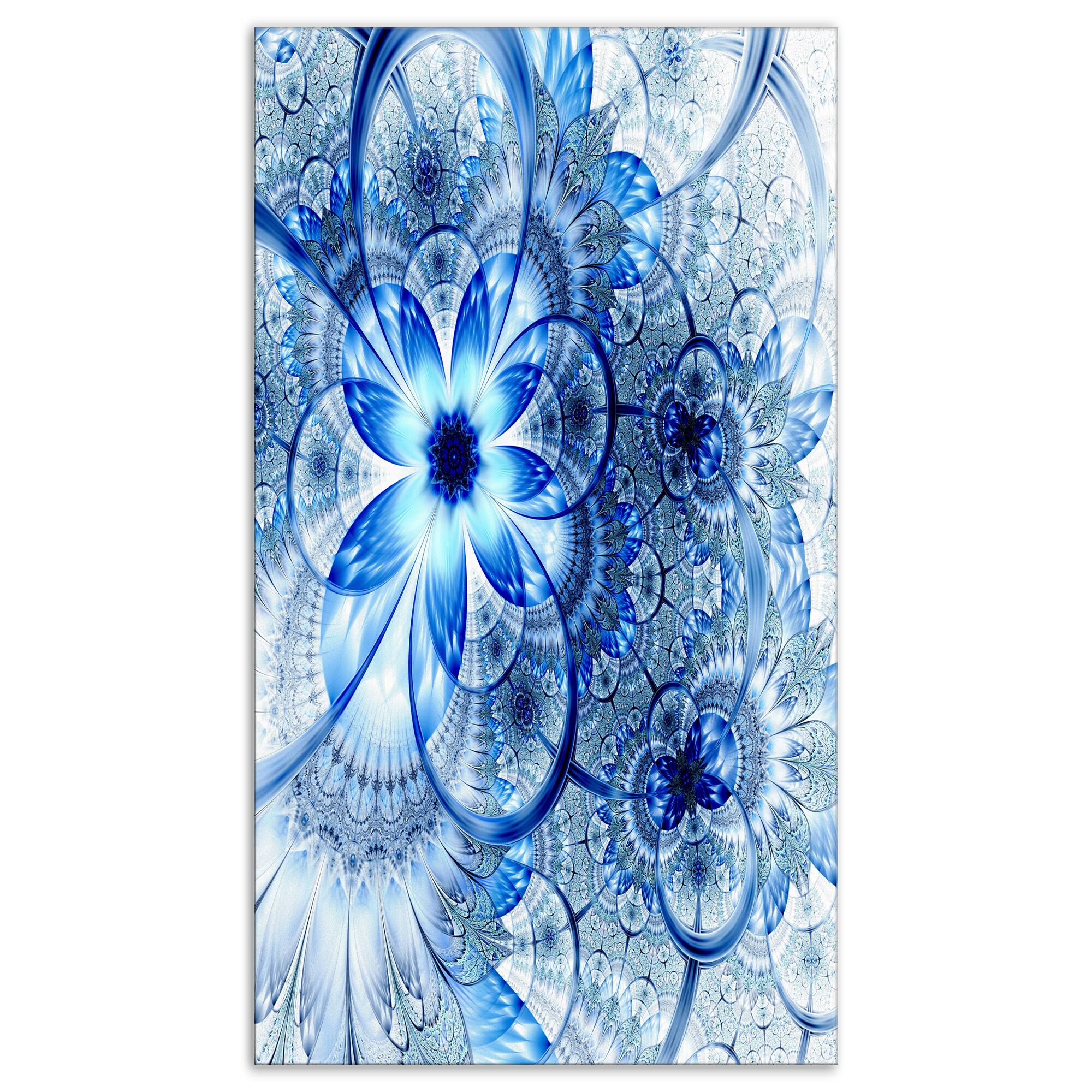 Designart - Dark Blue Flower Pattern Design - Floral Art Canvas Print