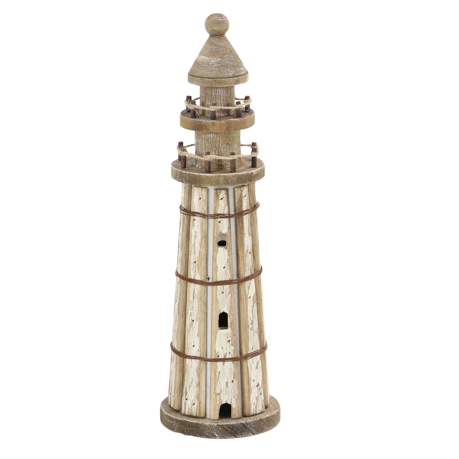 Set of 2 Brown Wood Coastal Light House Sculpture, 15&#x22;, 20&#x22;