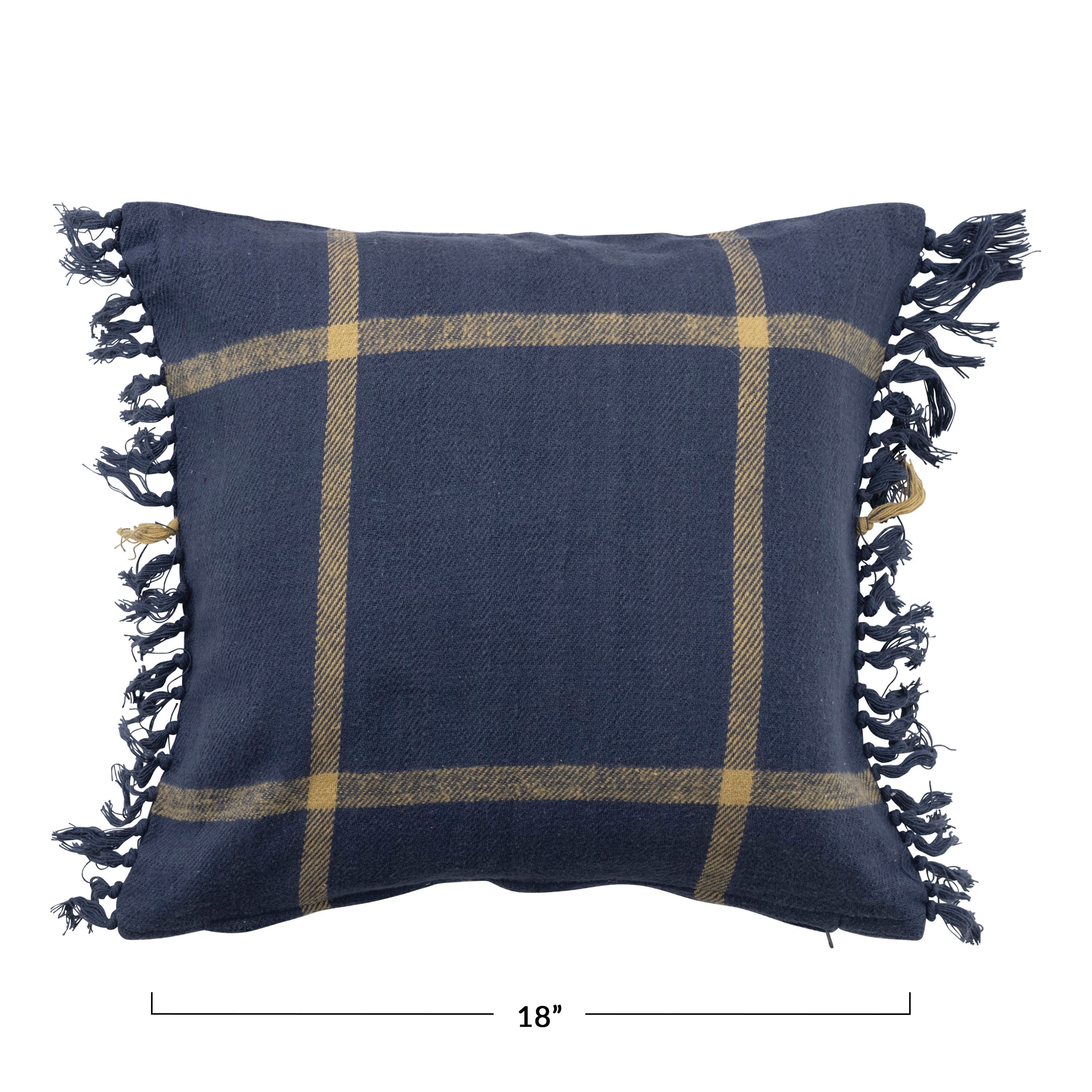 Hello Honey® Blue & Citron Plaid Cotton Flannel Pillow with Fringe
