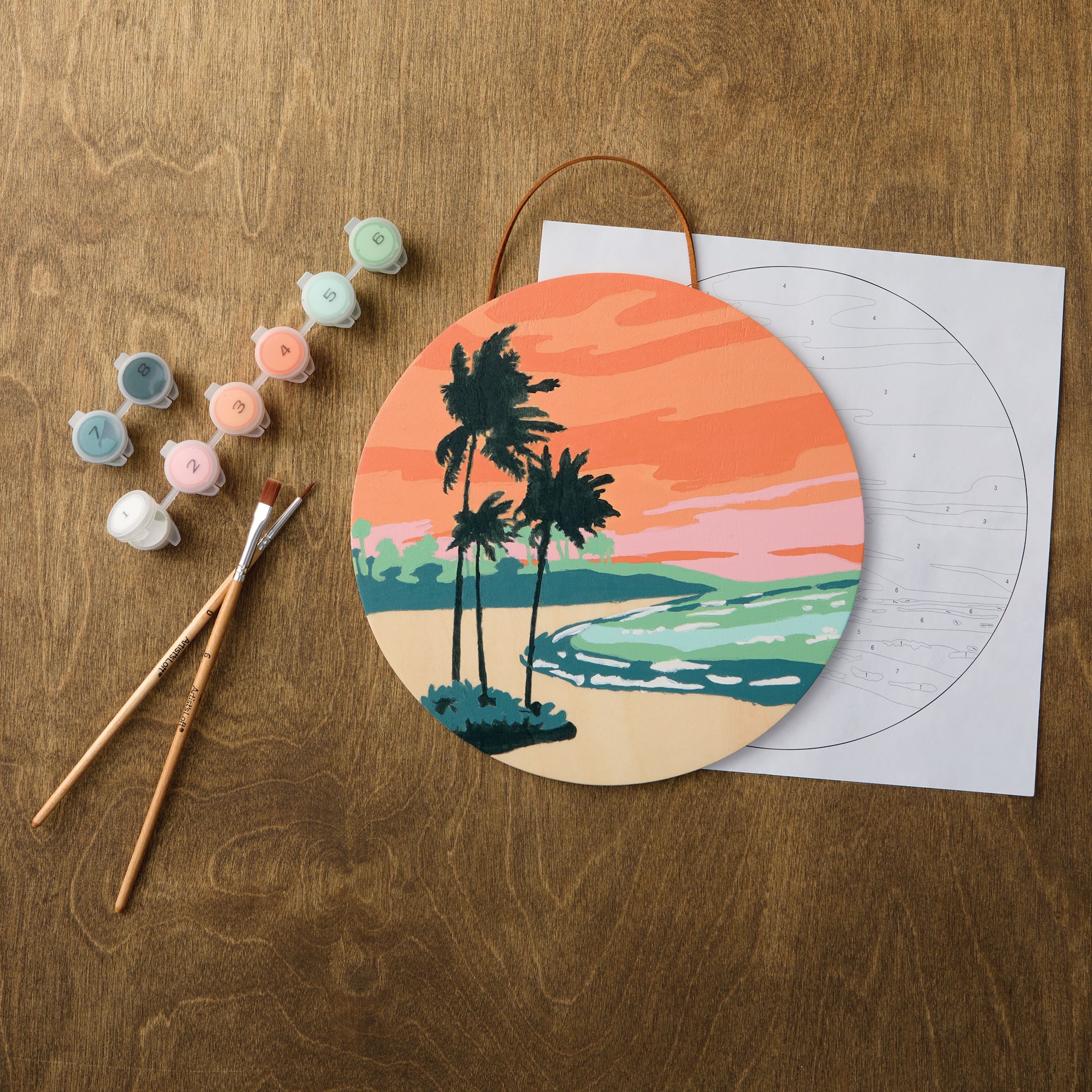 Sunset Beach Paint-by-Number Round Plywood Surface Kit by Artist's Loft®