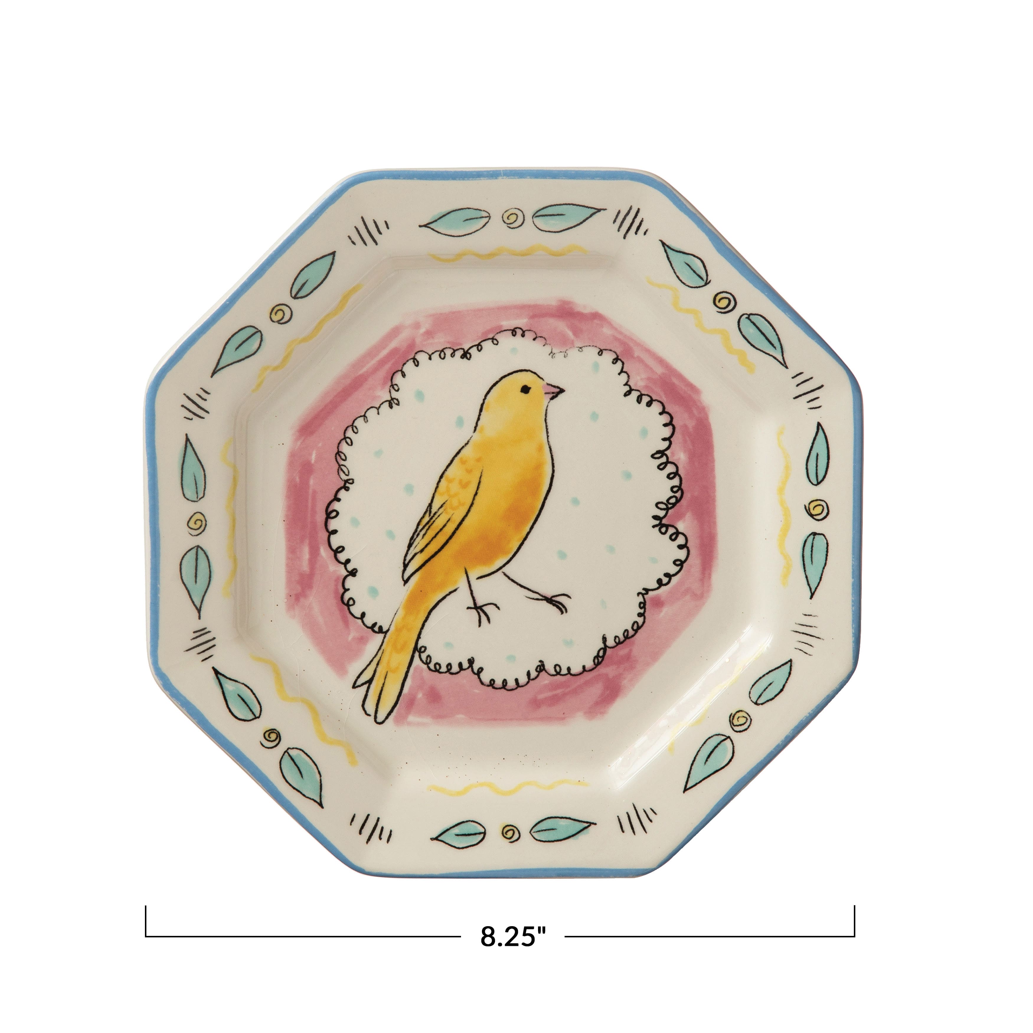 Hello Honey® 8" Multicolor Decorative Ceramic Plate with Painted Bird Design
