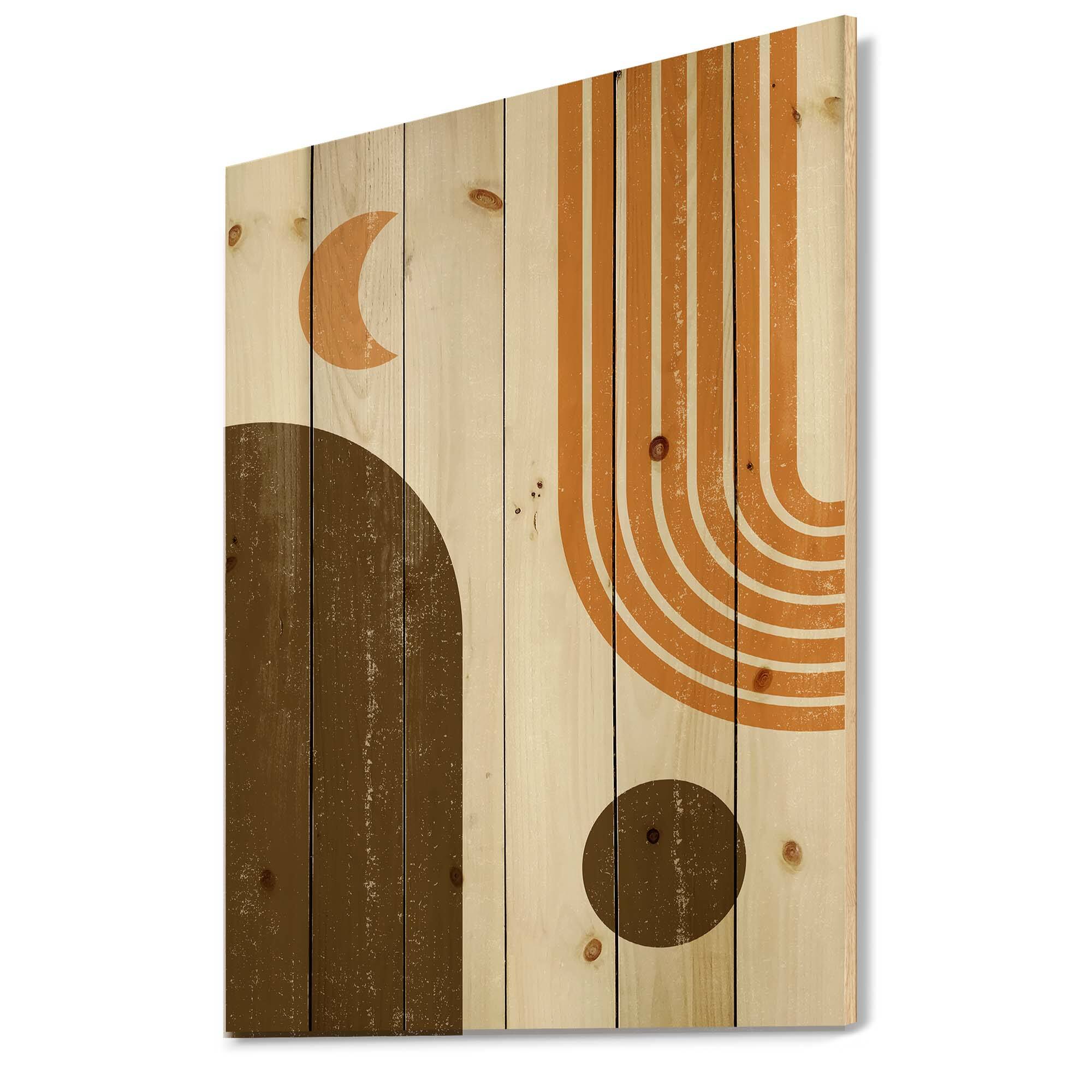 Designart - Abstract Geometric Rainbow In Earth Tones - Modern Print on Natural Pine Wood