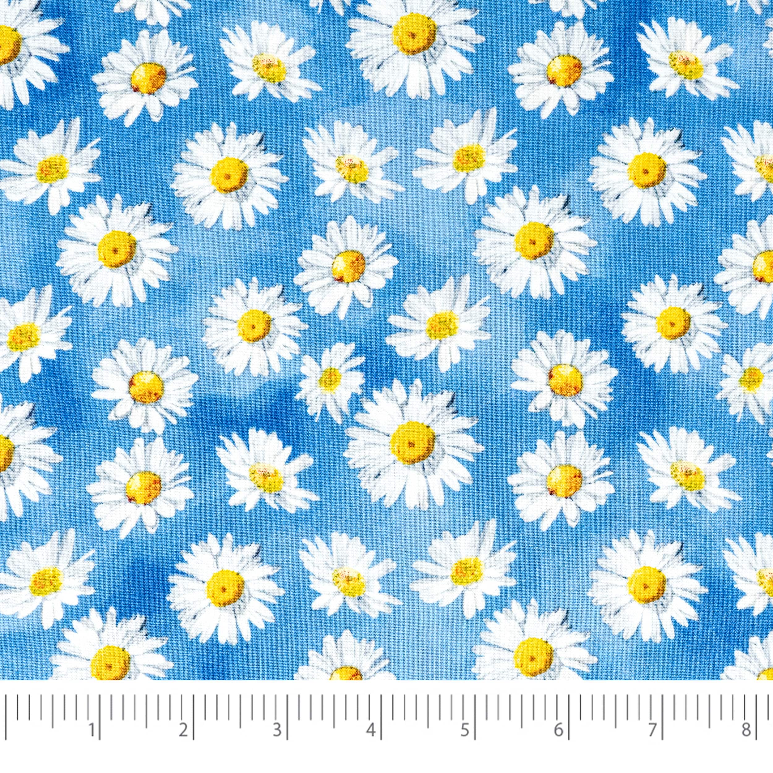 SINGER Small Daisies on Blue Cotton Fabric