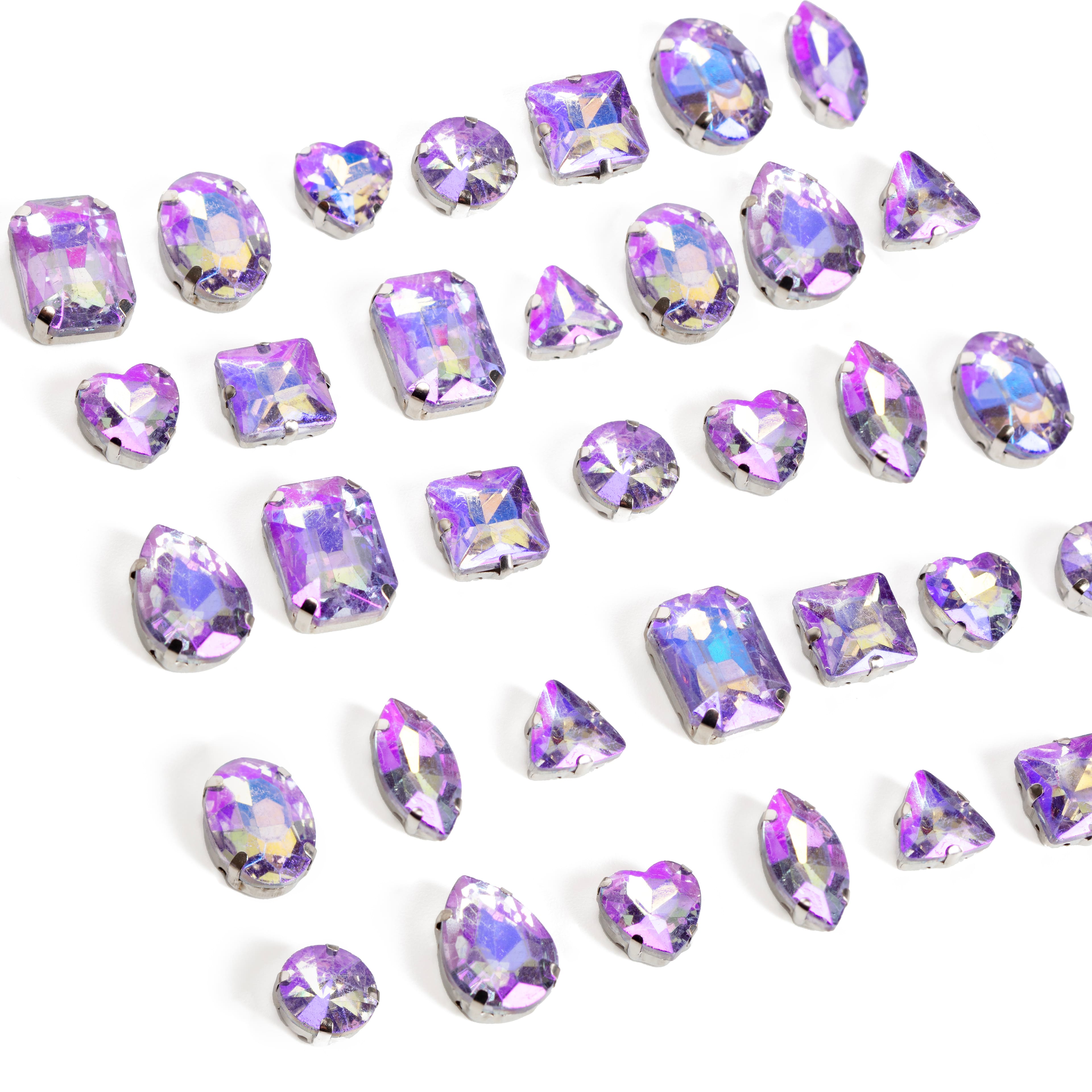 CousinDIY Silver Mocha Light Amethyst AB Glass Sew-On Rhinestones, 38ct.