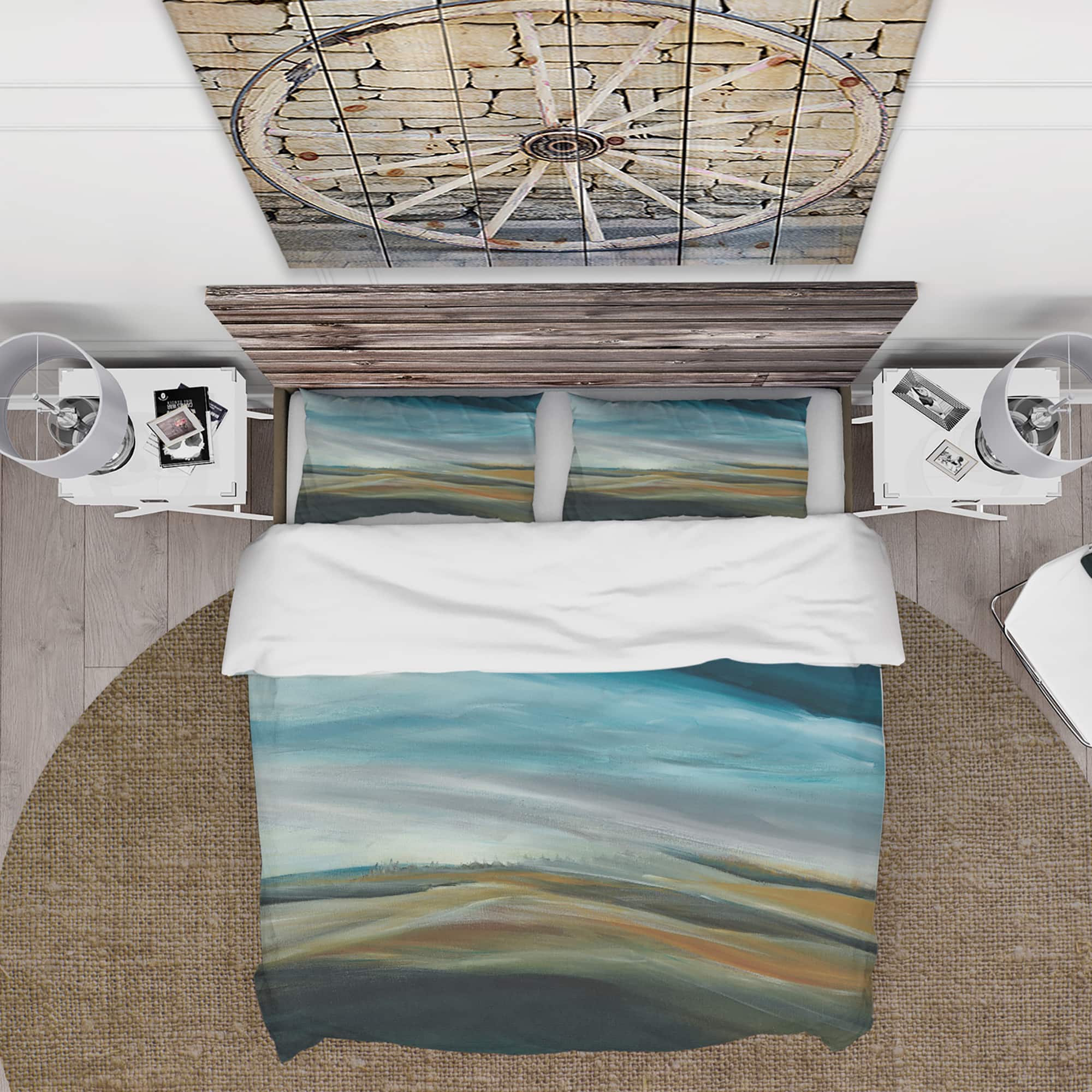 Designart &#x27;Watercolor Desert Storm Abstract Blue&#x27; Farmhouse Bedding Set - Duvet Cover &#x26; Shams