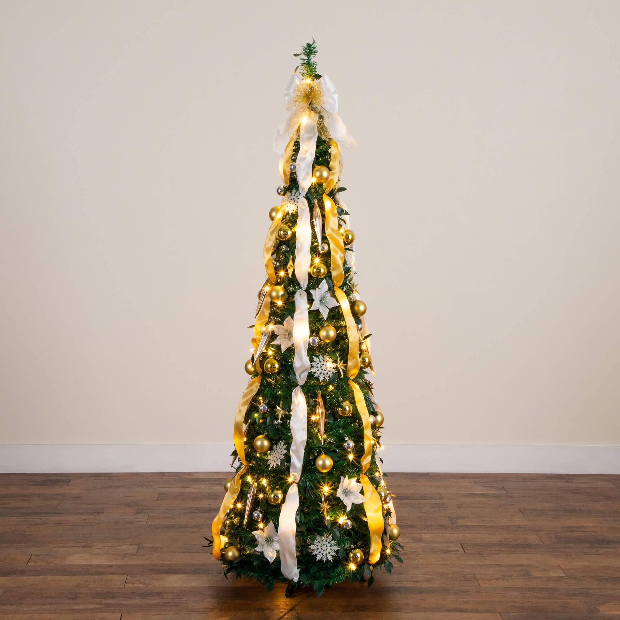 6ft. Pre-Lit Pop up Pre-decorated Artificial Christmas Tree, Warm White LED Lights