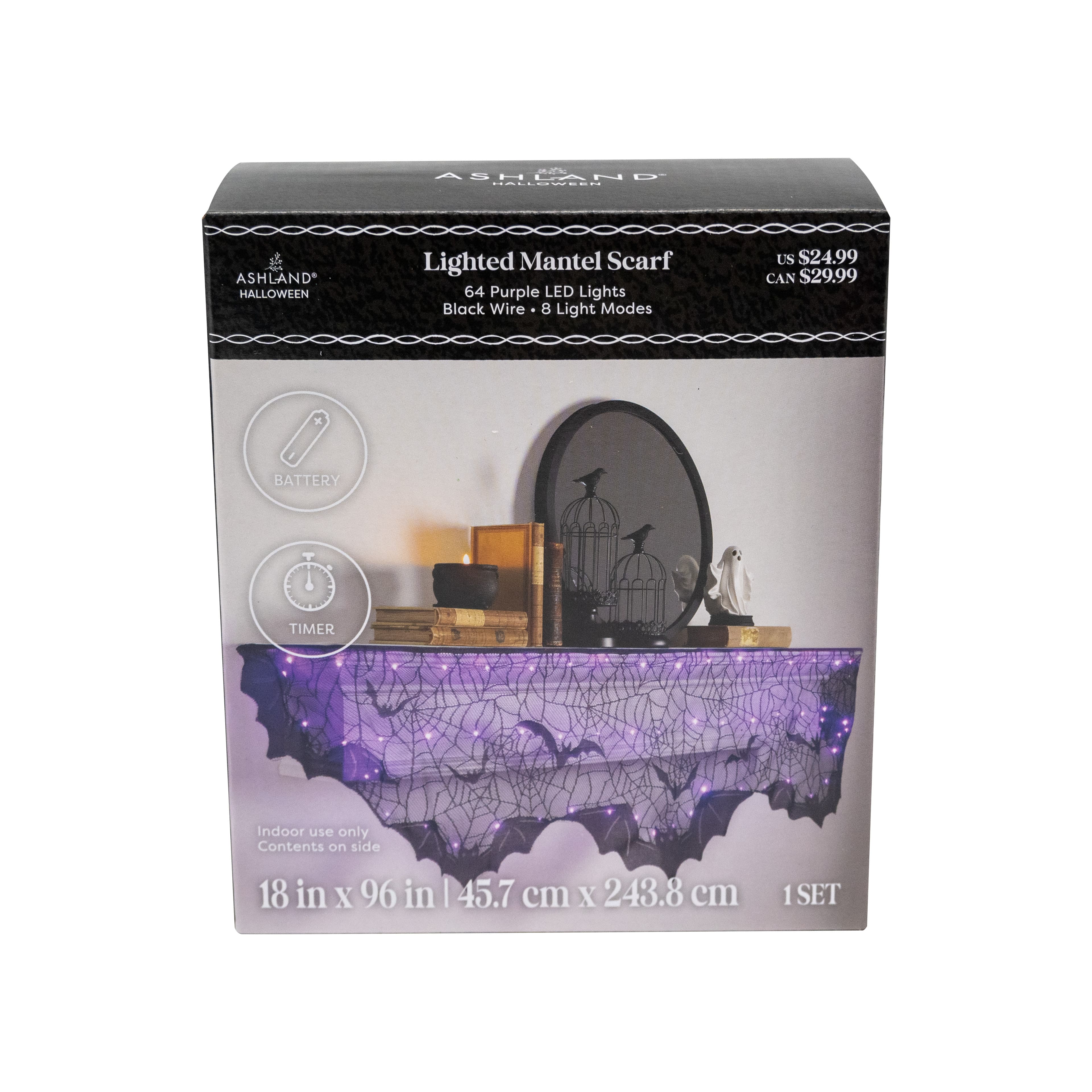 96&#x22; Black Bat LED Lighted Mantel Scarf by Ashland&#xAE;