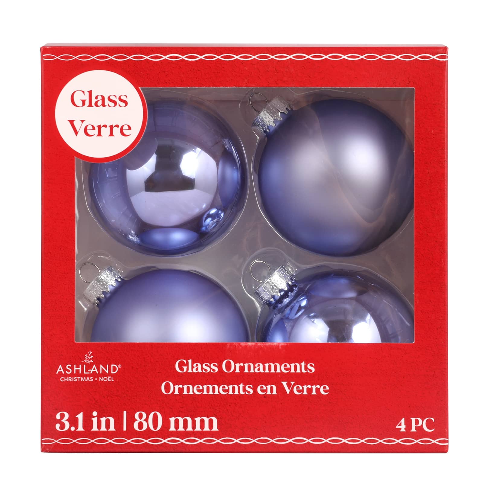 4 Pack 3&#x22; Lilac Matte &#x26; Shiny Glass Ball Ornaments by Ashland&#xAE;