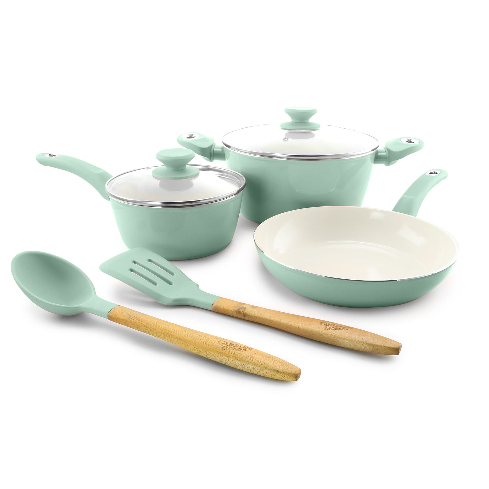 Gibson Home&#xAE; Plaza Caf&#xE9; 7-Piece Sky Blue Essential Core Aluminum Cookware Set