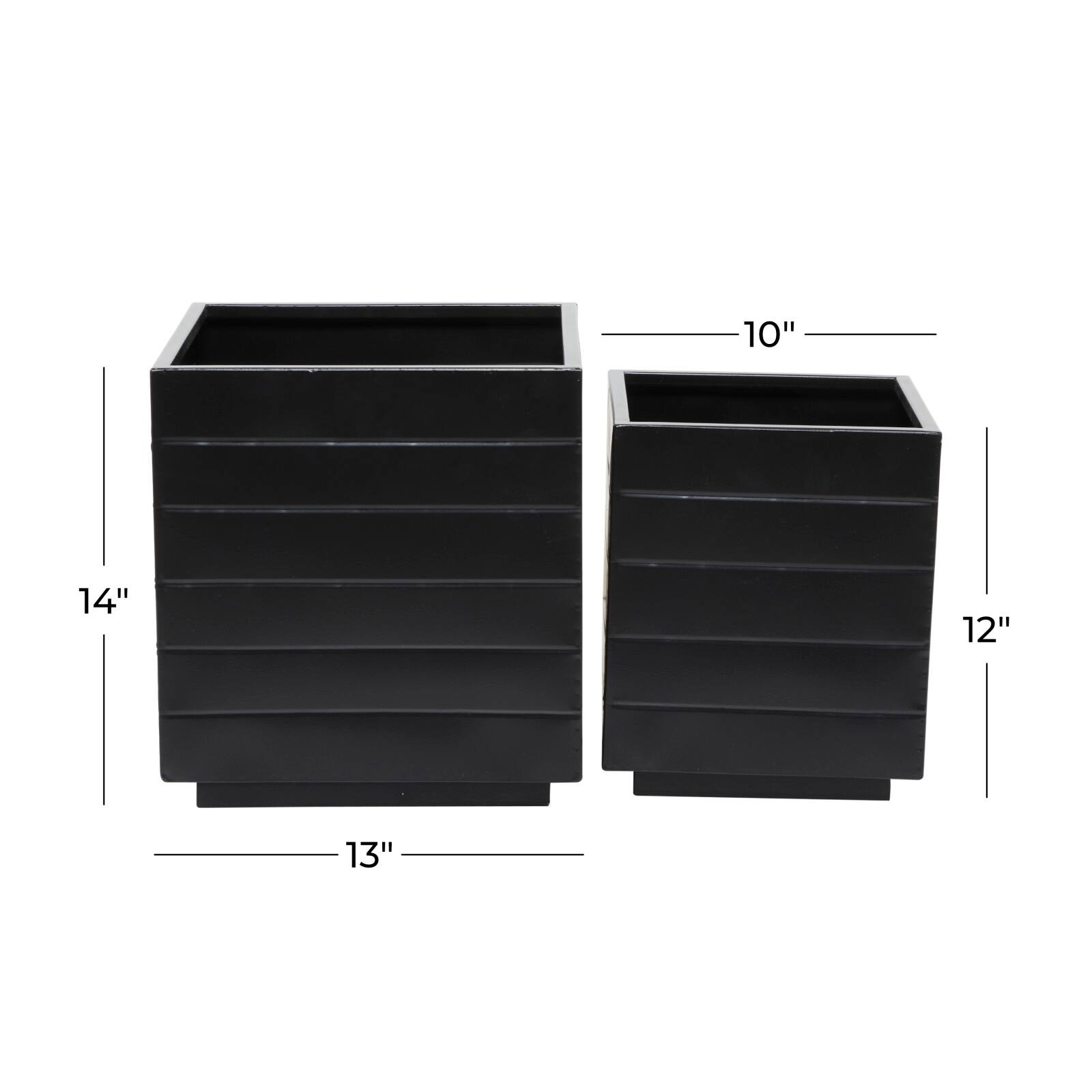 Black Modern Planter, Set of 2" 13", 10"