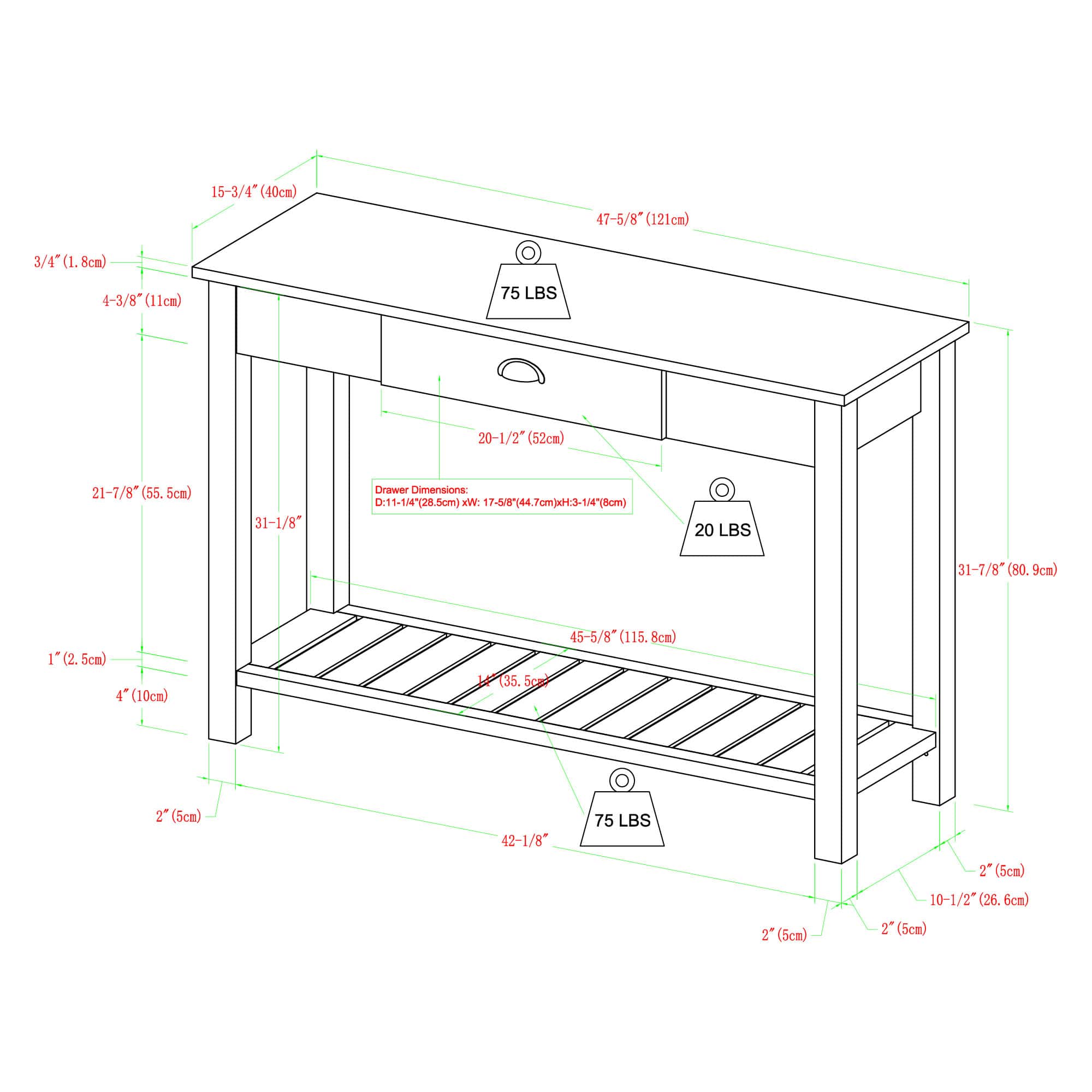 Walker Edison Brushed White Country Style Entry Table