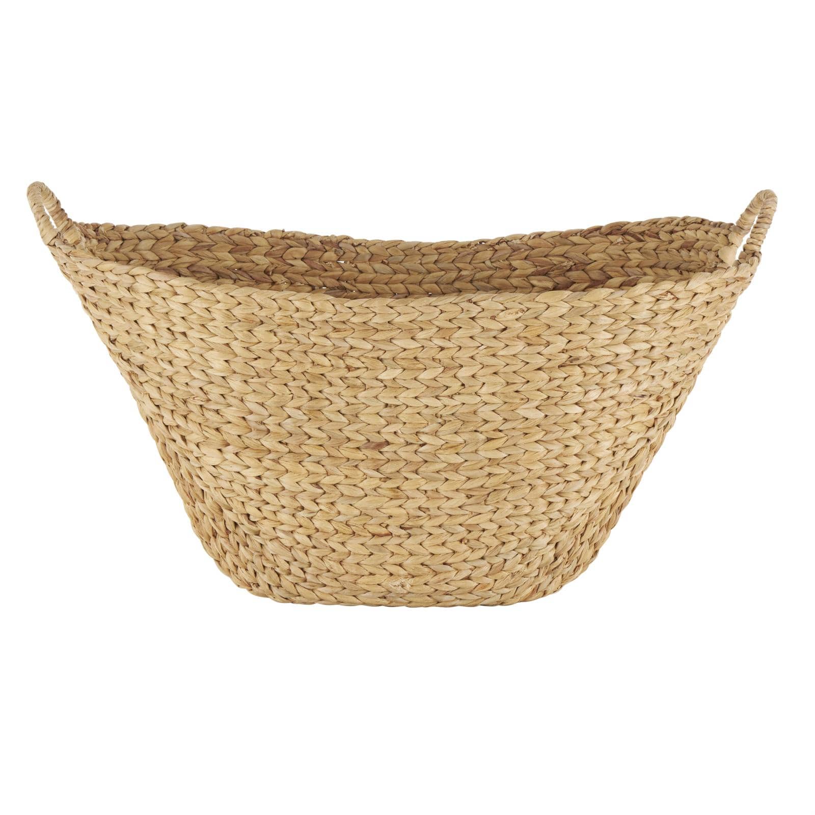 31" Brown Seagrass Handmade Woven Storage Basket with Ring Handles