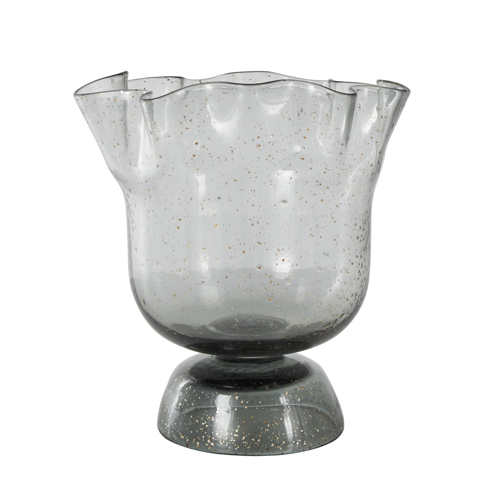 Black Glass Vase Set with Wavy Opening & Gold Speckles