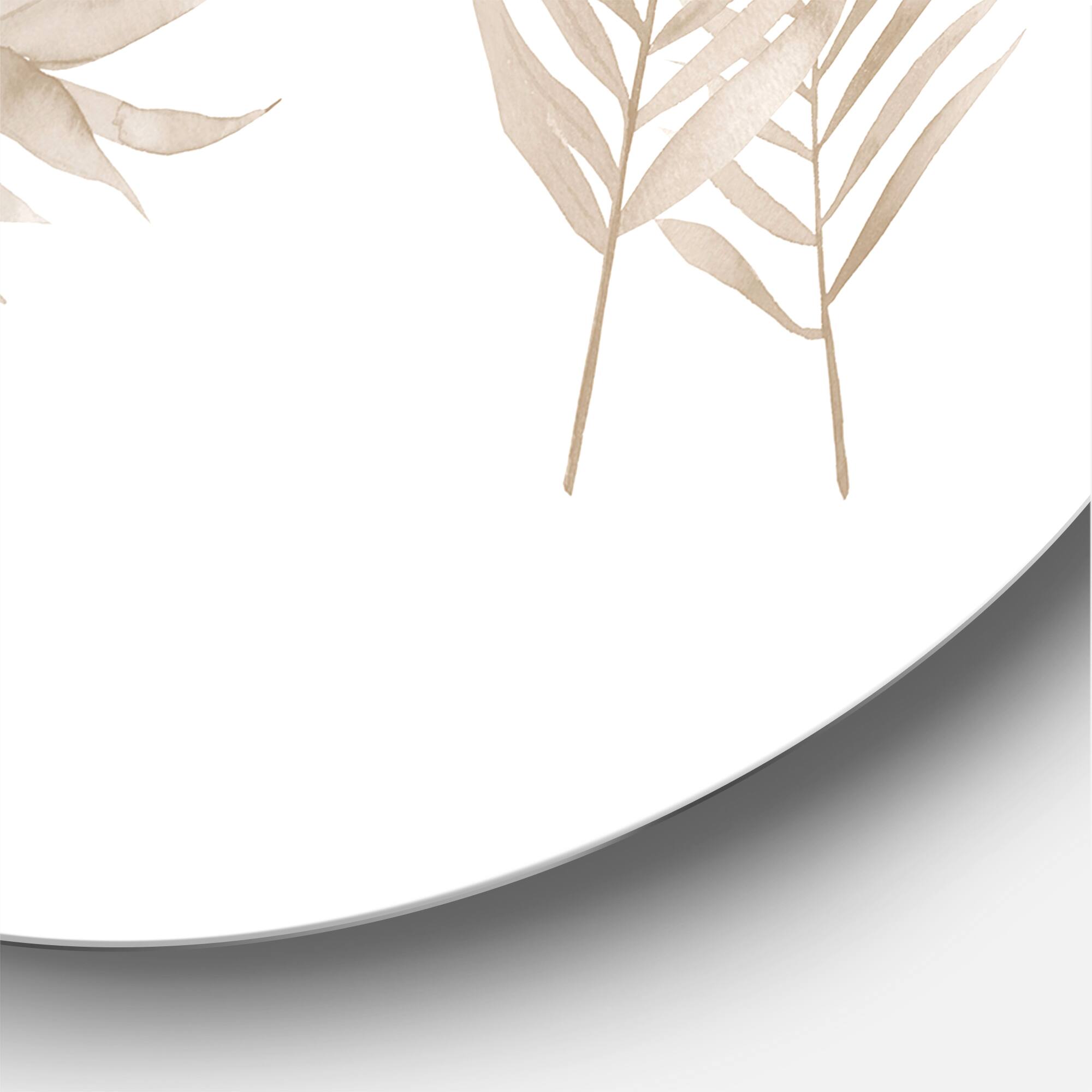 Designart - Tropical Beiges Leaves - Traditional Metal Circle Wall Art