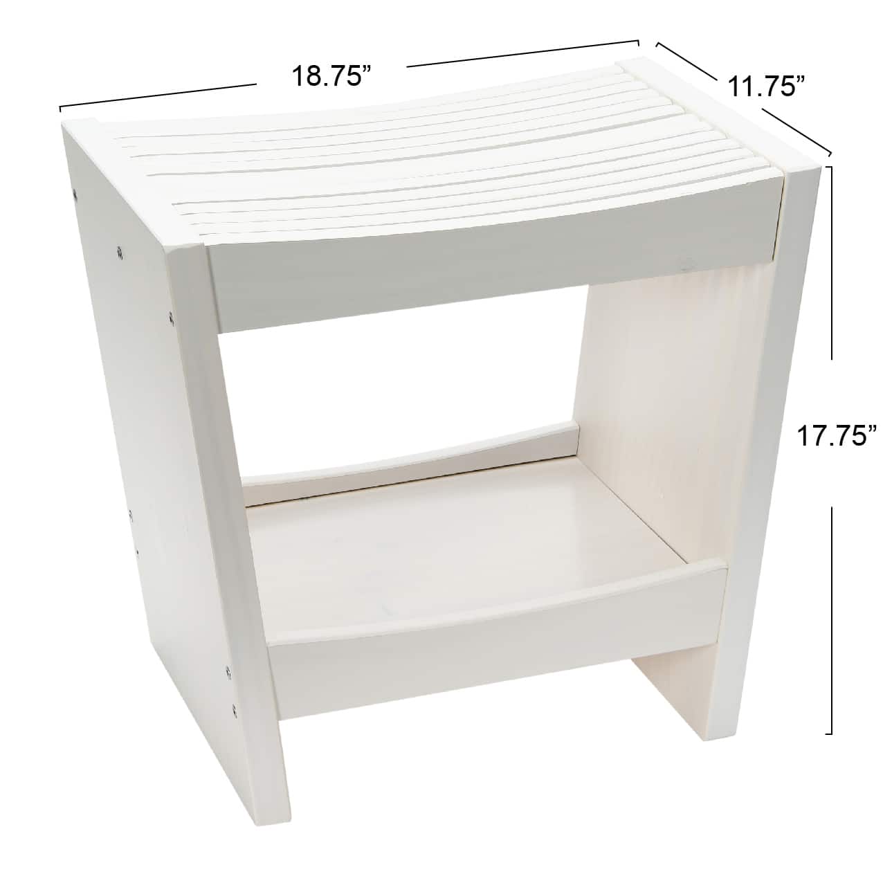 Hello Honey&#xAE; 18&#x22; Modern Slatted Solid Wood Stool With Storage Shelf