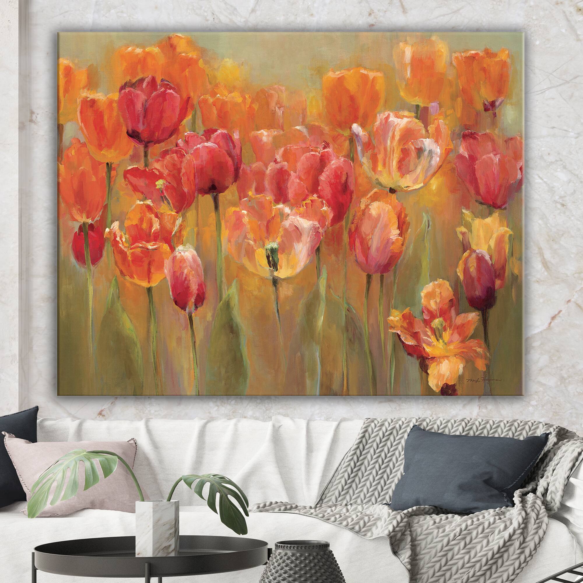 Designart - Red Tulips - Traditional Gallery-wrapped Canvas